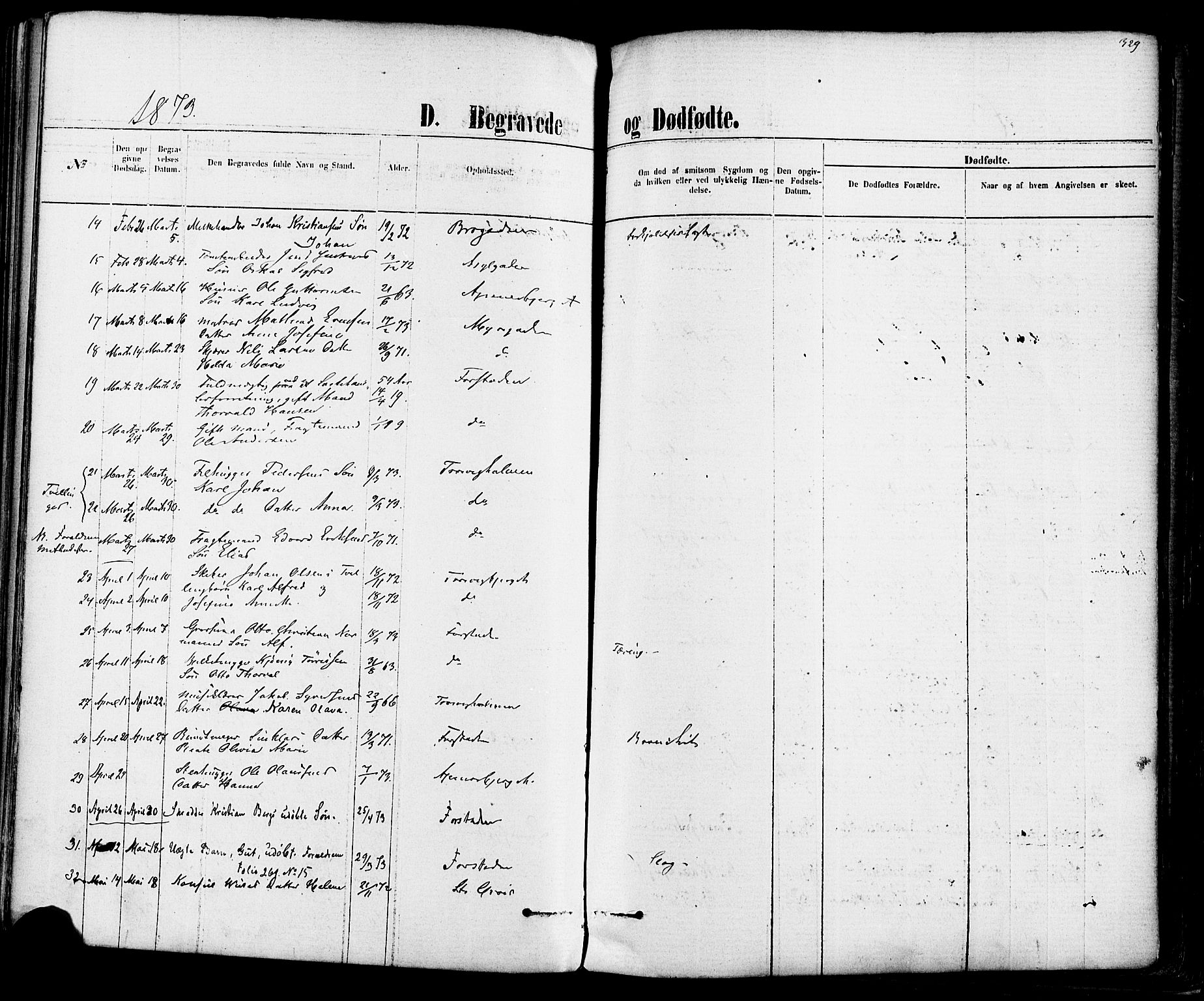 Fredrikstad domkirkes prestekontor Kirkebøker, AV/SAO-A-10906/F/Fa/L0001: Parish register (official) no. 1, 1871-1878, p. 329