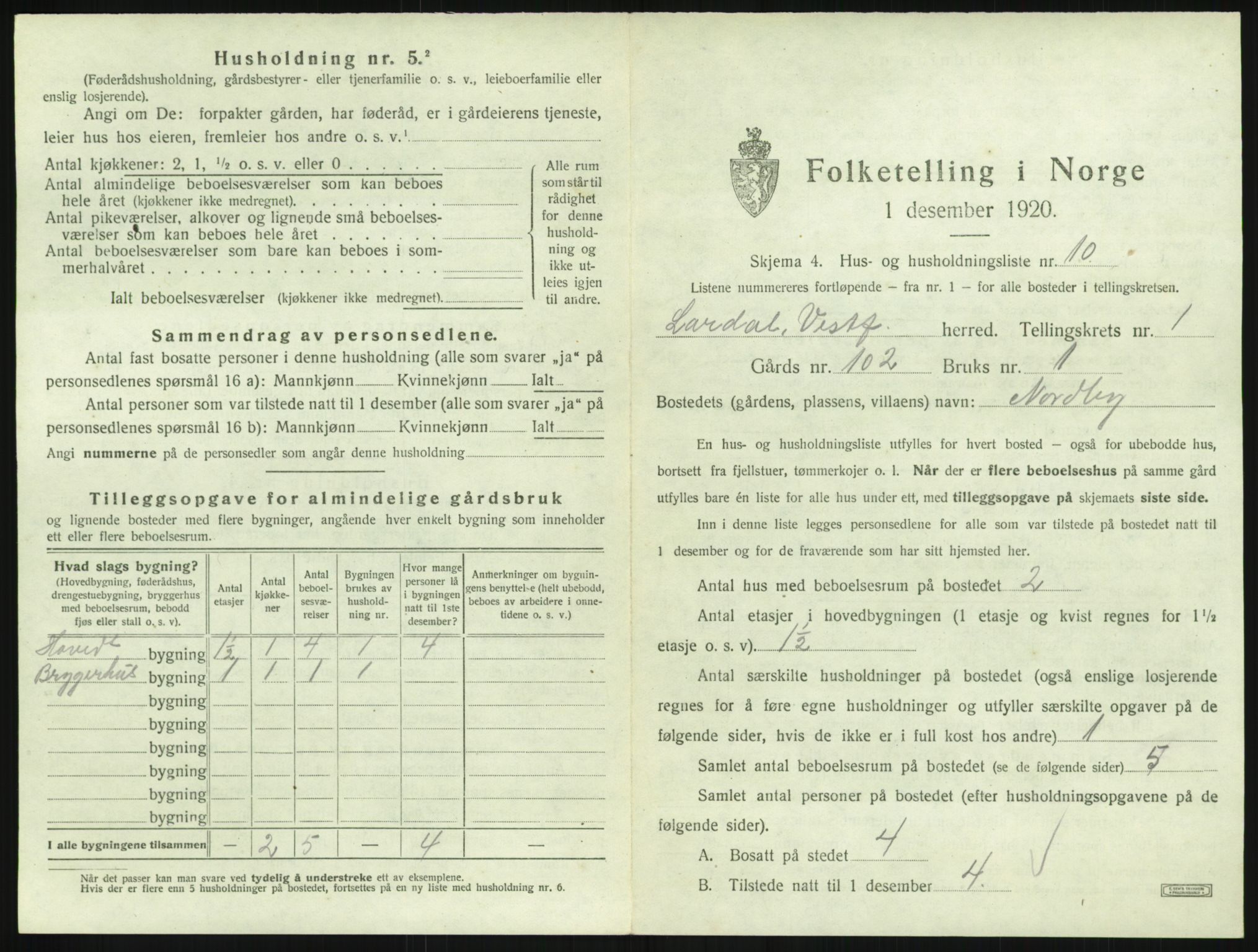SAKO, 1920 census for Lardal, 1920, p. 57