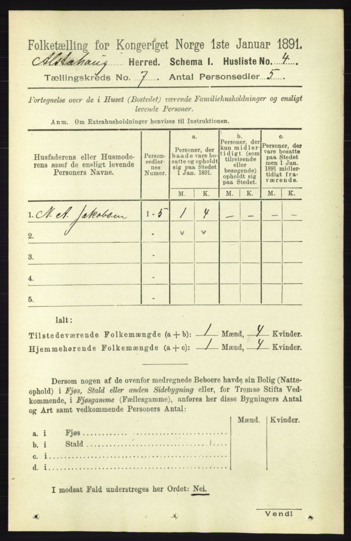 RA, 1891 census for 1820 Alstahaug, 1891, p. 2409