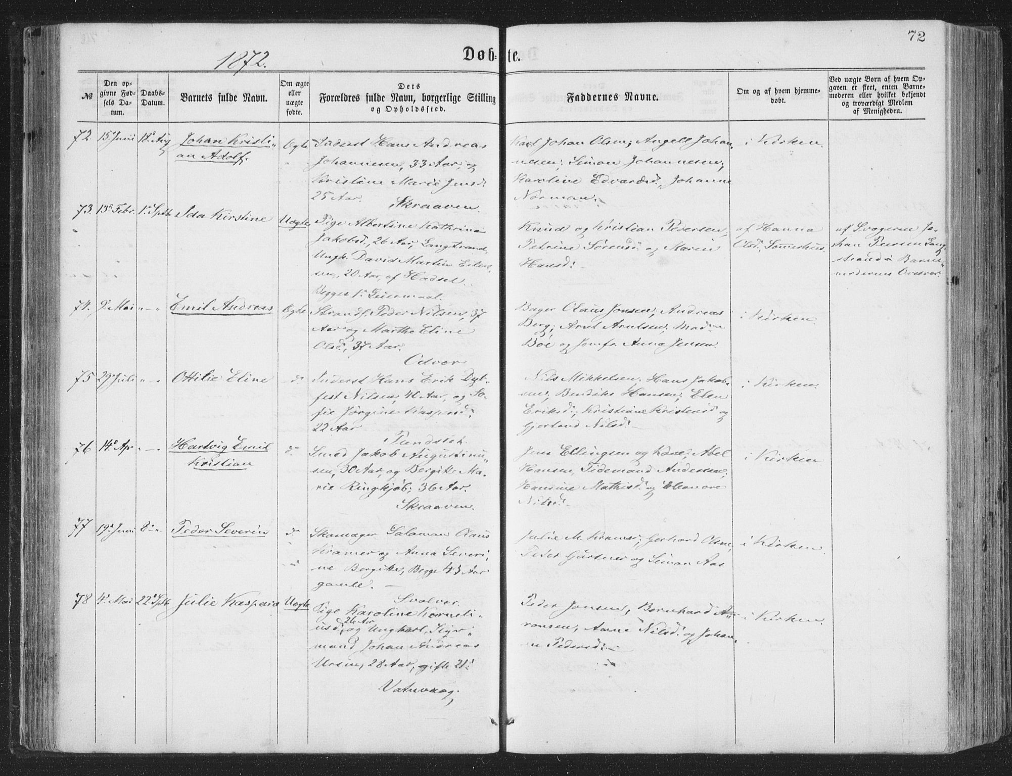 Ministerialprotokoller, klokkerbøker og fødselsregistre - Nordland, AV/SAT-A-1459/874/L1057: Parish register (official) no. 874A01, 1866-1877, p. 72