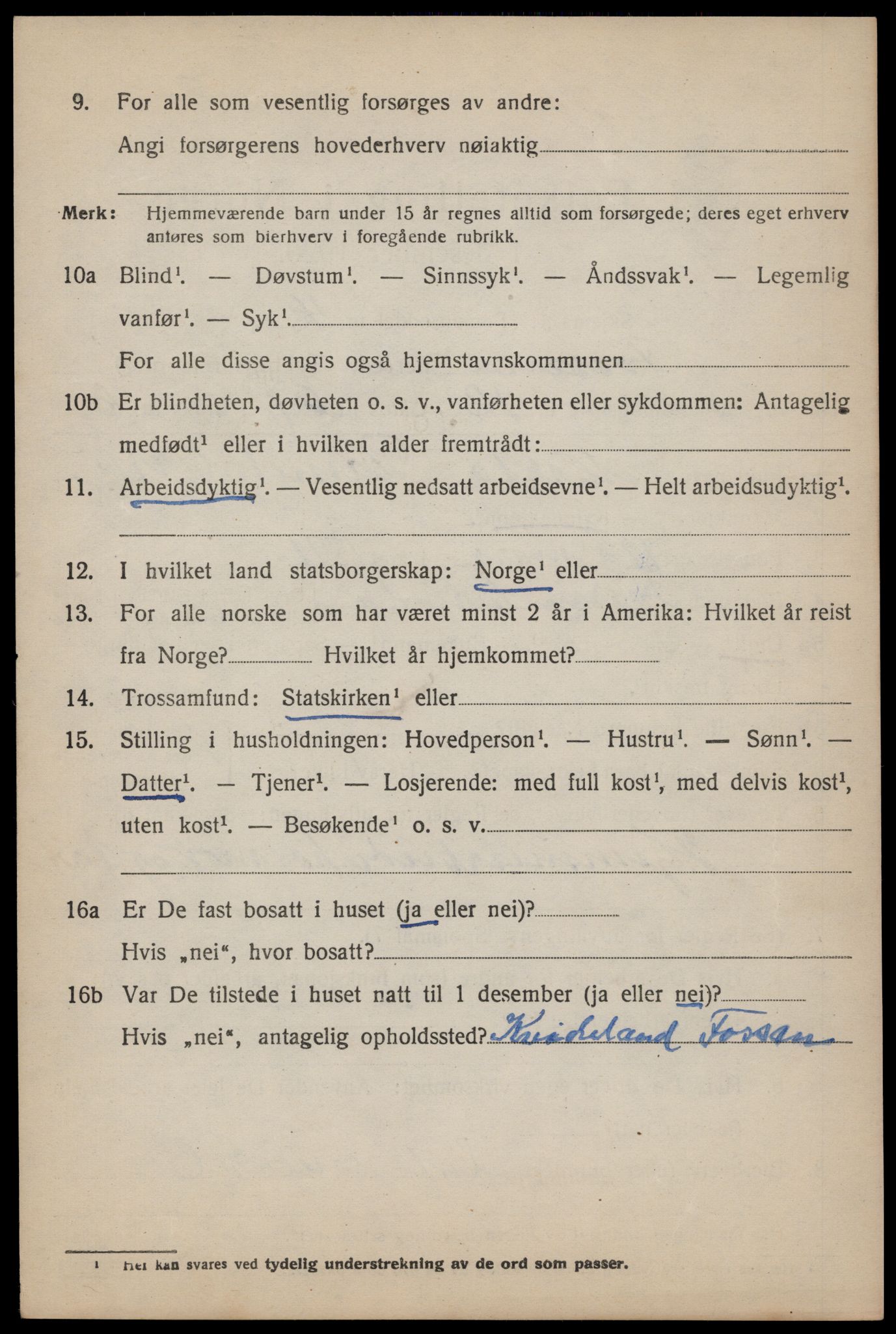 SAST, 1920 census for Forsand, 1920, p. 3964