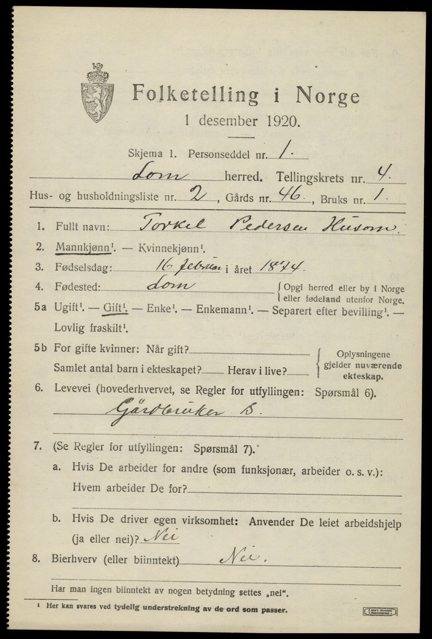 SAH, 1920 census for Lom, 1920, p. 2590