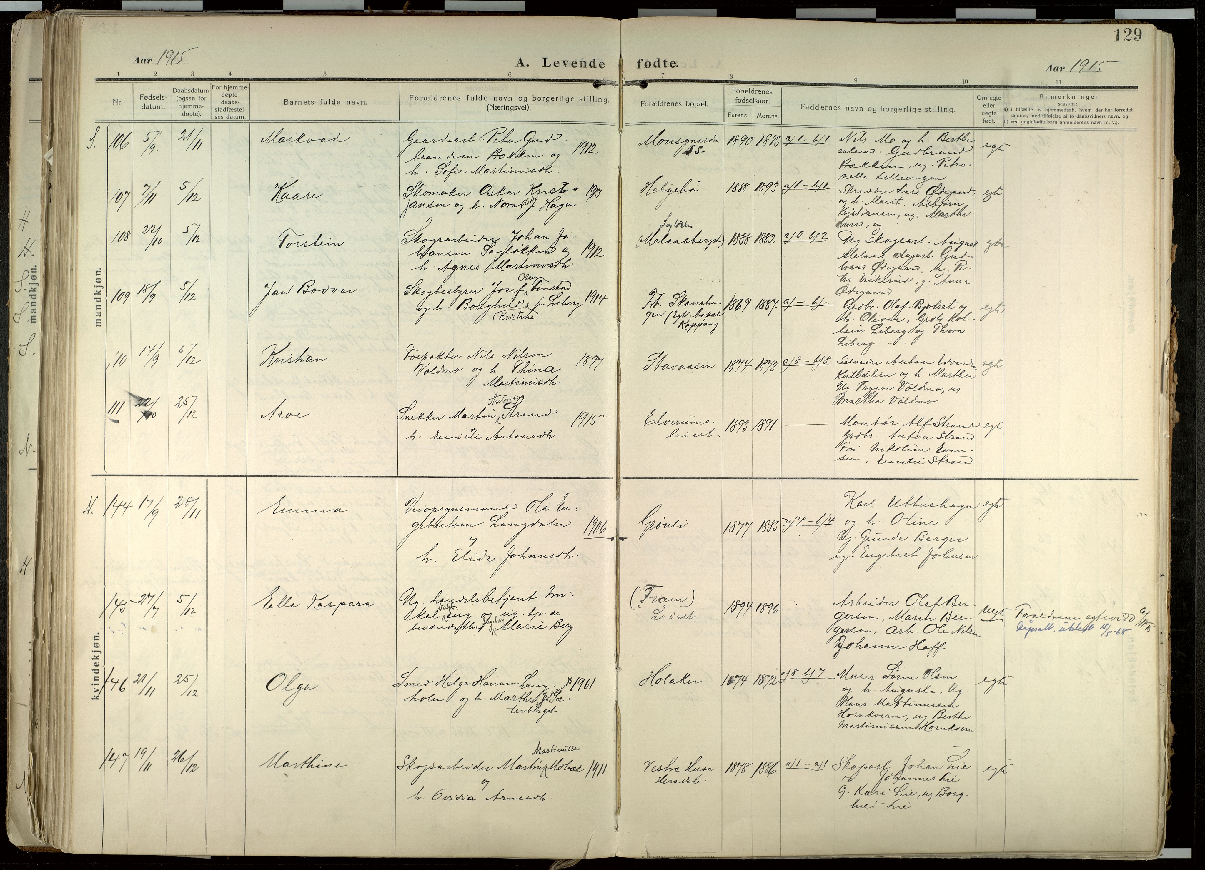 Elverum prestekontor, AV/SAH-PREST-044/H/Ha/Haa/L0020: Parish register (official) no. 20, 1909-1921, p. 129