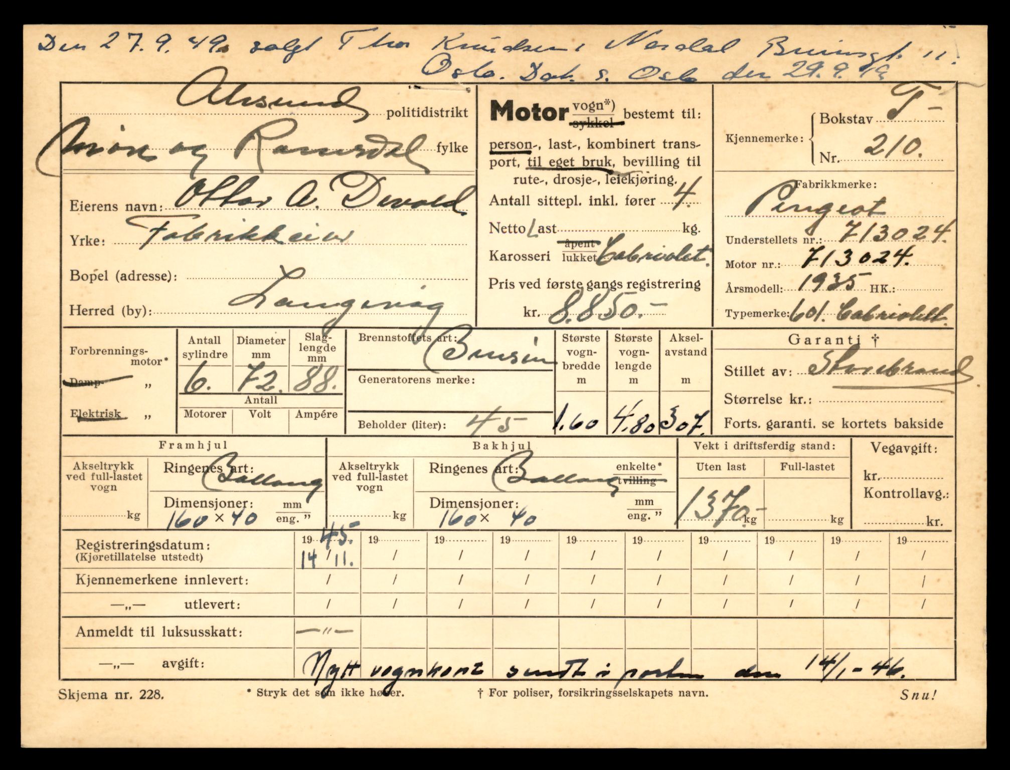 Møre og Romsdal vegkontor - Ålesund trafikkstasjon, AV/SAT-A-4099/F/Fe/L0002: Registreringskort for kjøretøy T 128 - T 231, 1927-1998, p. 2462