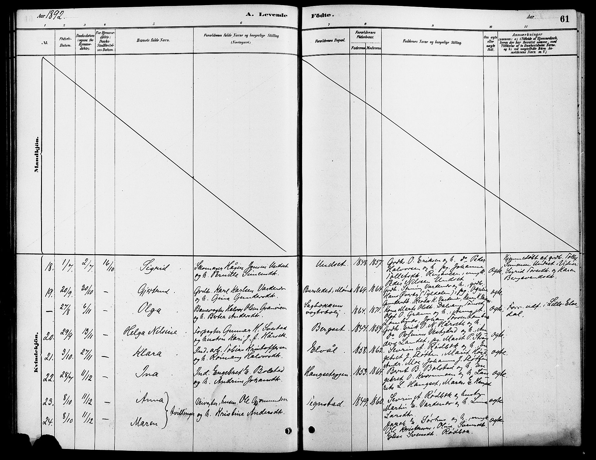 Rendalen prestekontor, SAH/PREST-054/H/Ha/Hab/L0003: Parish register (copy) no. 3, 1879-1904, p. 61