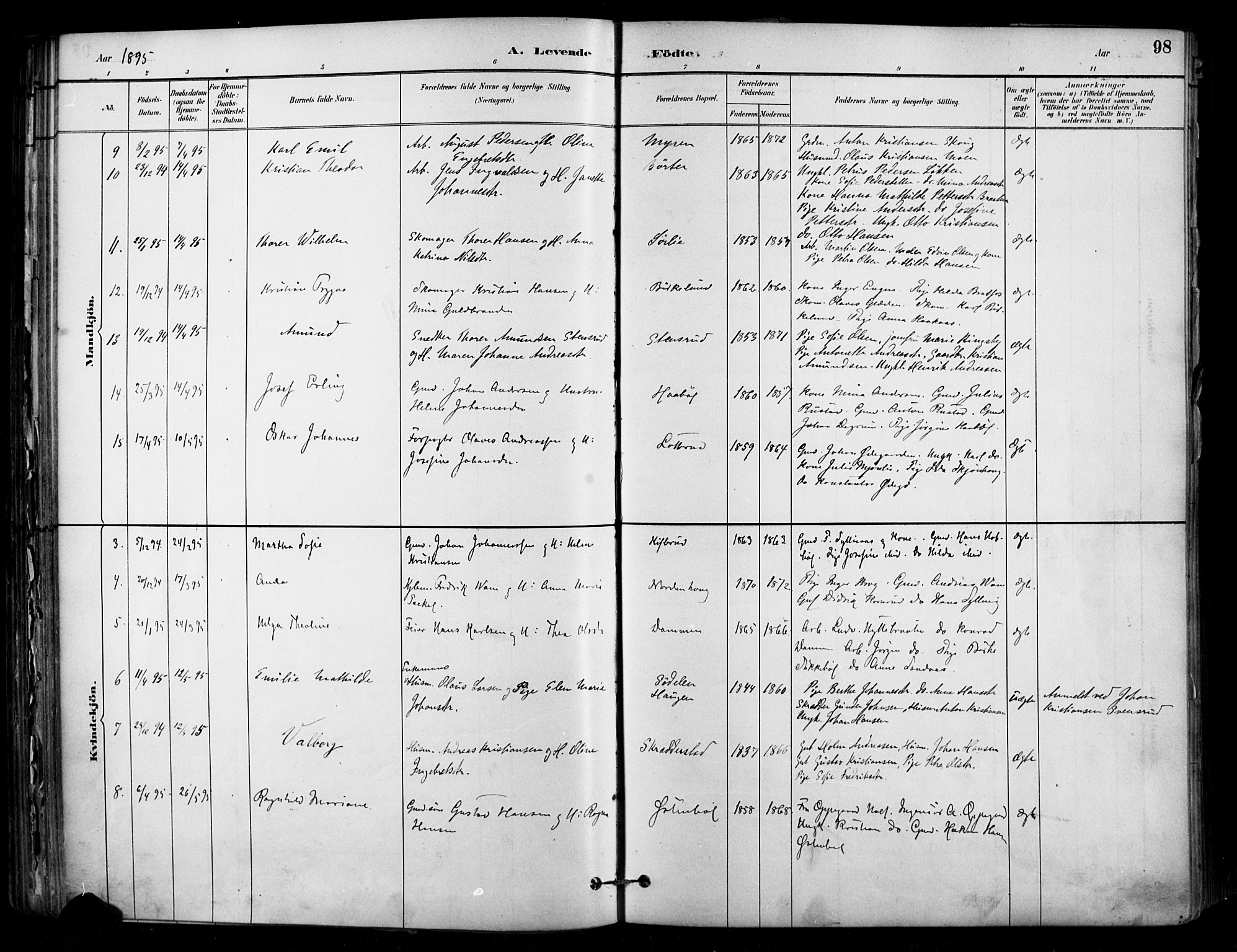 Enebakk prestekontor Kirkebøker, SAO/A-10171c/F/Fa/L0016: Parish register (official) no. I 16, 1883-1898, p. 98