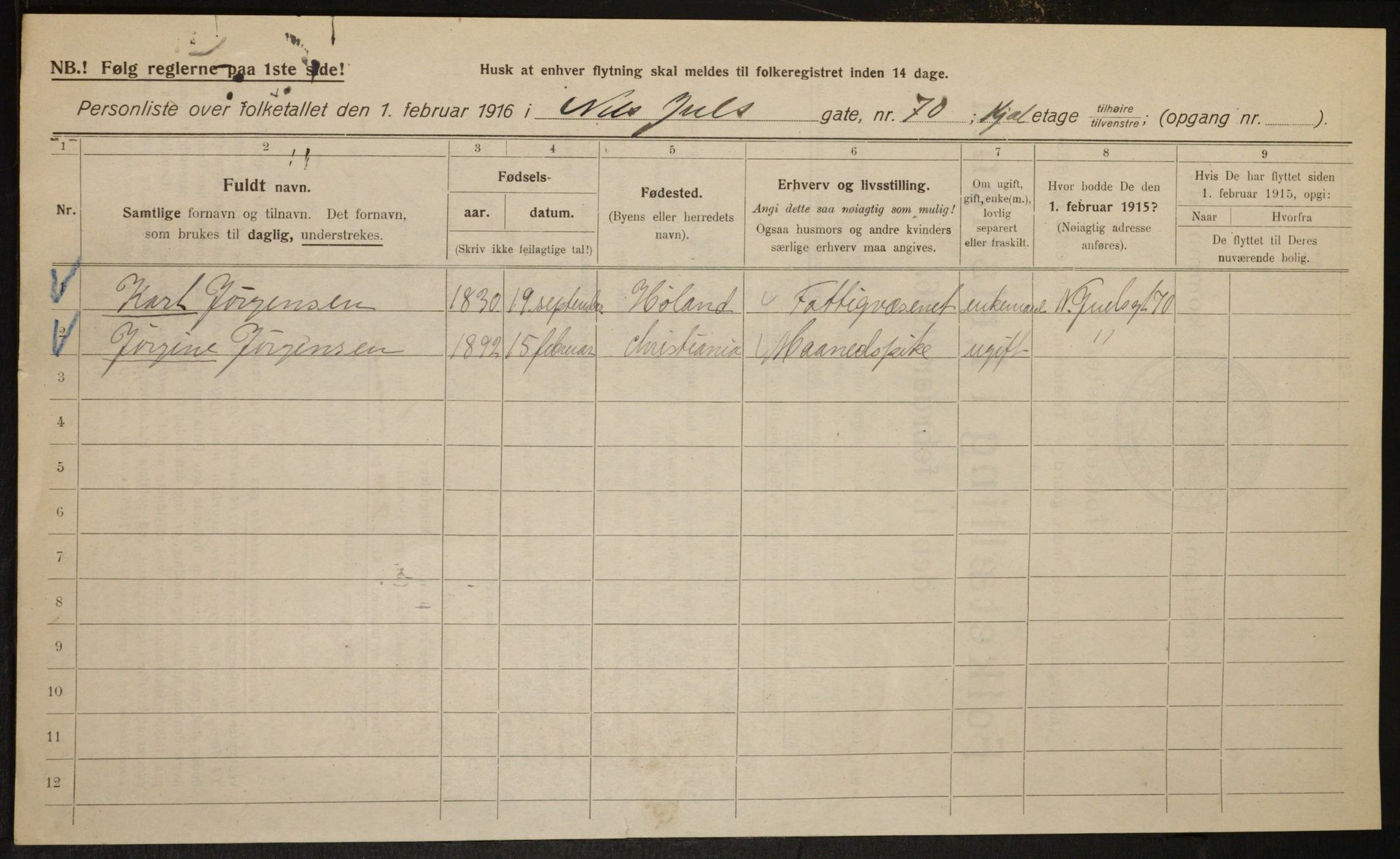 OBA, Municipal Census 1916 for Kristiania, 1916, p. 72718