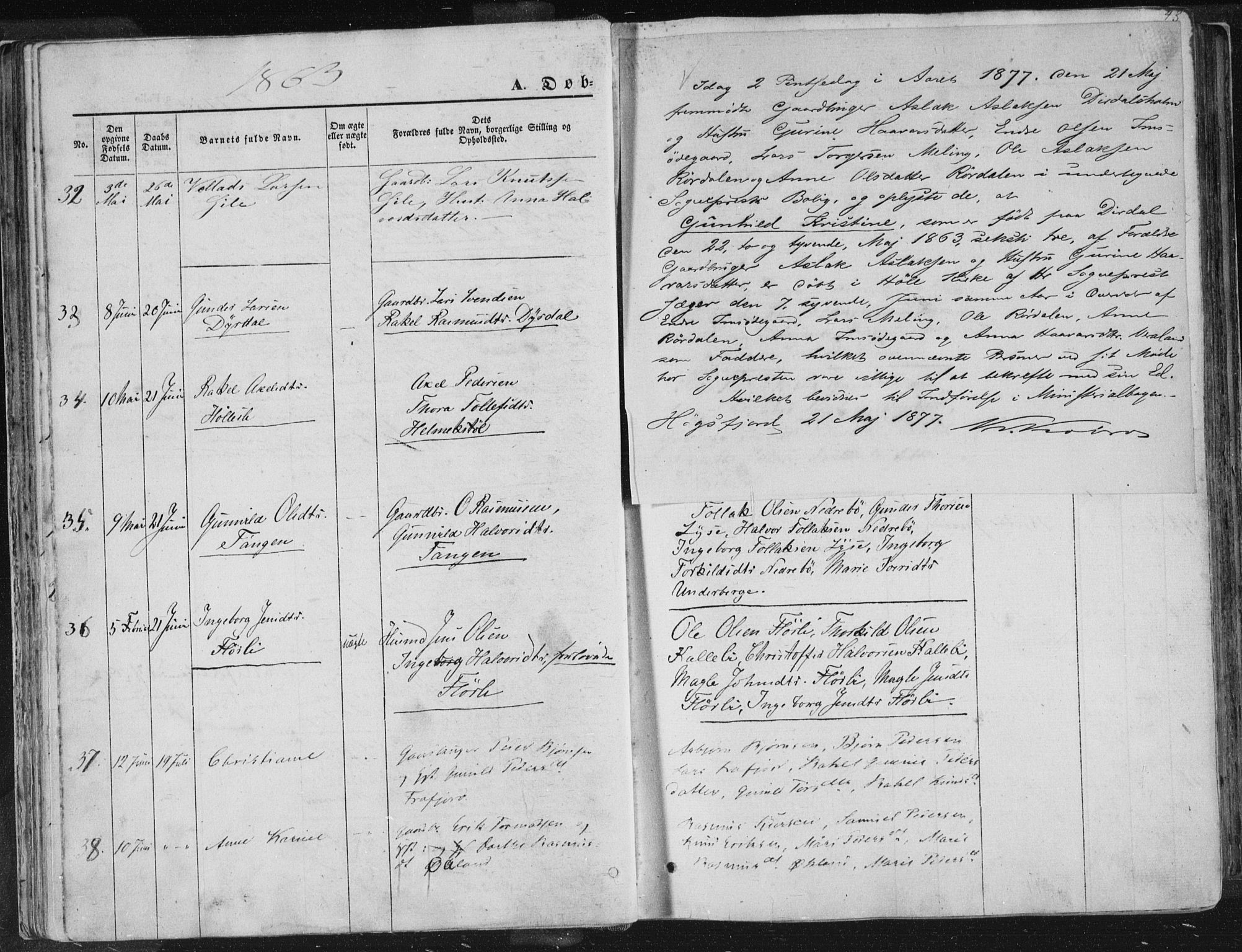 Høgsfjord sokneprestkontor, SAST/A-101624/H/Ha/Haa/L0001: Parish register (official) no. A 1, 1854-1875, p. 43