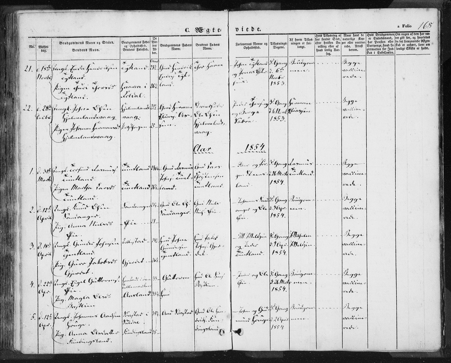 Hjelmeland sokneprestkontor, AV/SAST-A-101843/01/IV/L0009: Parish register (official) no. A 9, 1846-1860, p. 168