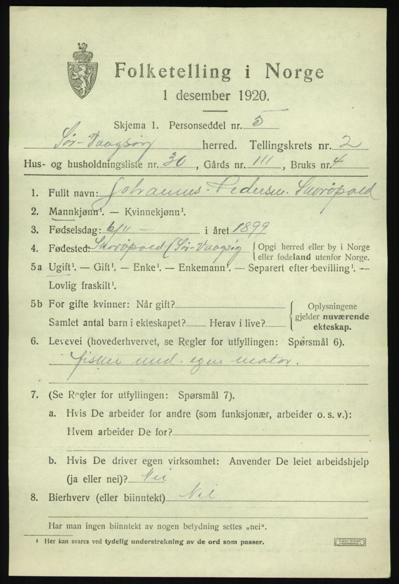 SAB, 1920 census for Sør-Vågsøy, 1920, p. 1490