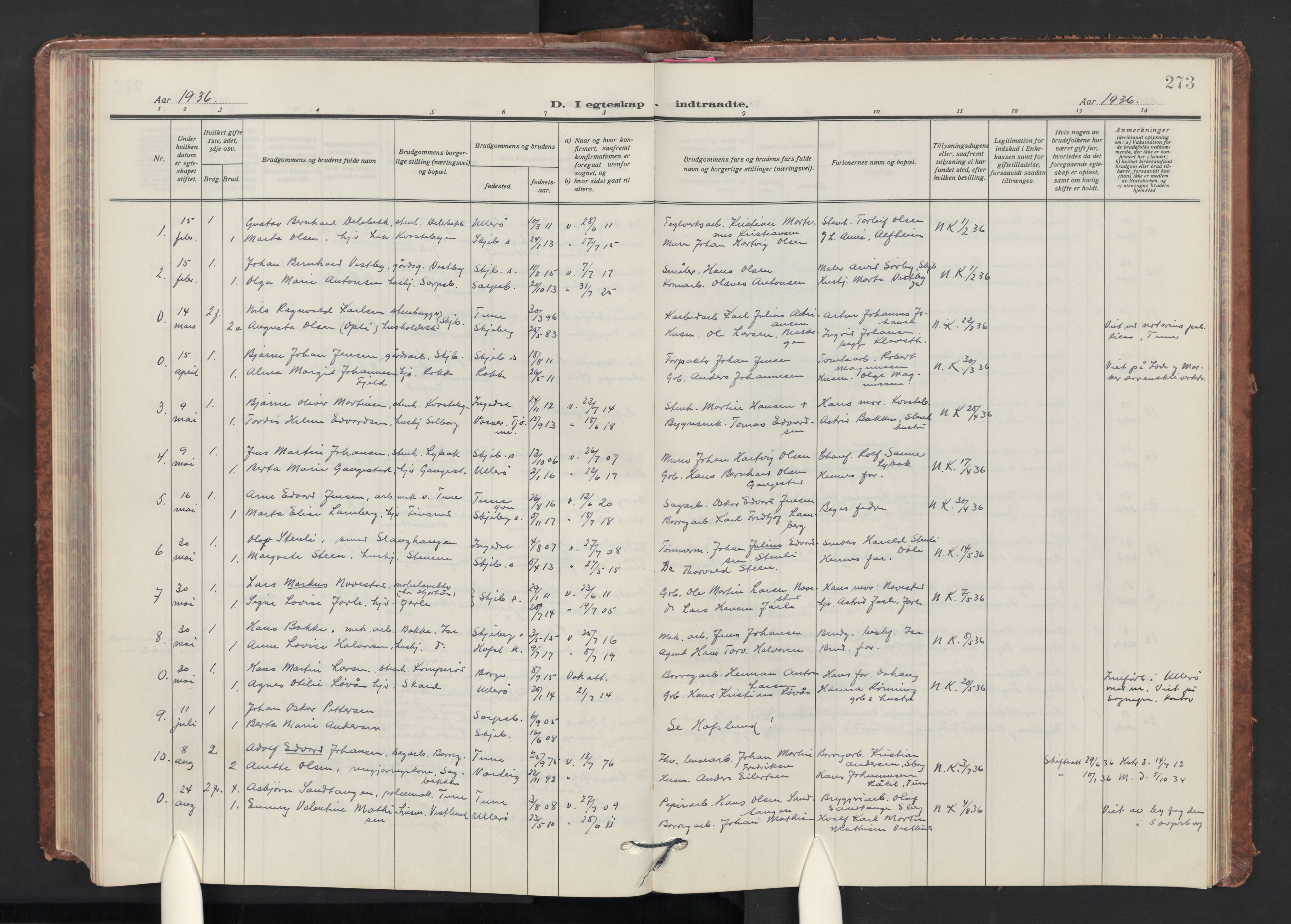 Skjeberg prestekontor Kirkebøker, AV/SAO-A-10923/G/Ga/L0003: Parish register (copy) no. I 3, 1922-1971, p. 273