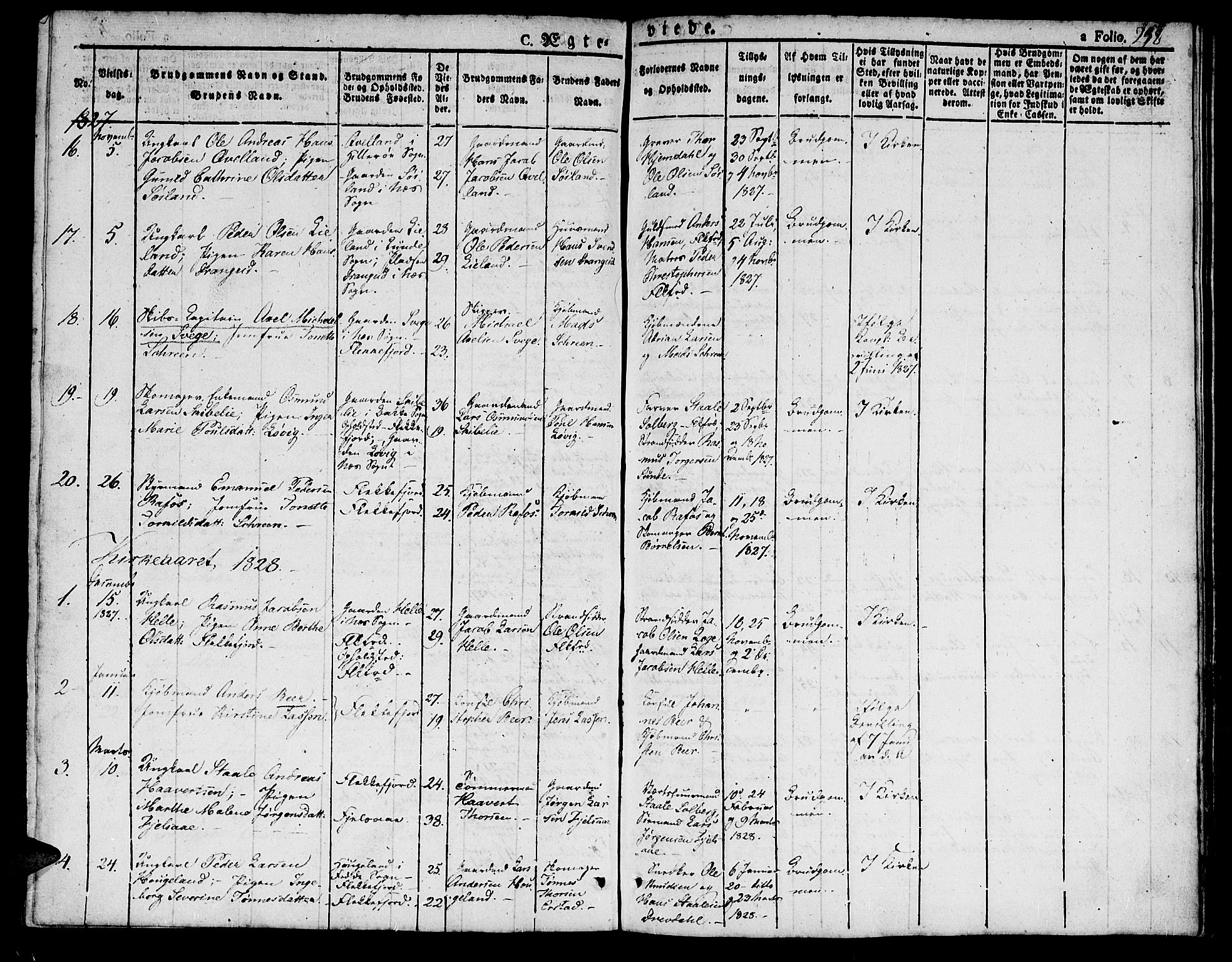 Flekkefjord sokneprestkontor, SAK/1111-0012/F/Fb/Fbc/L0004: Parish register (copy) no. B 4, 1827-1846, p. 258