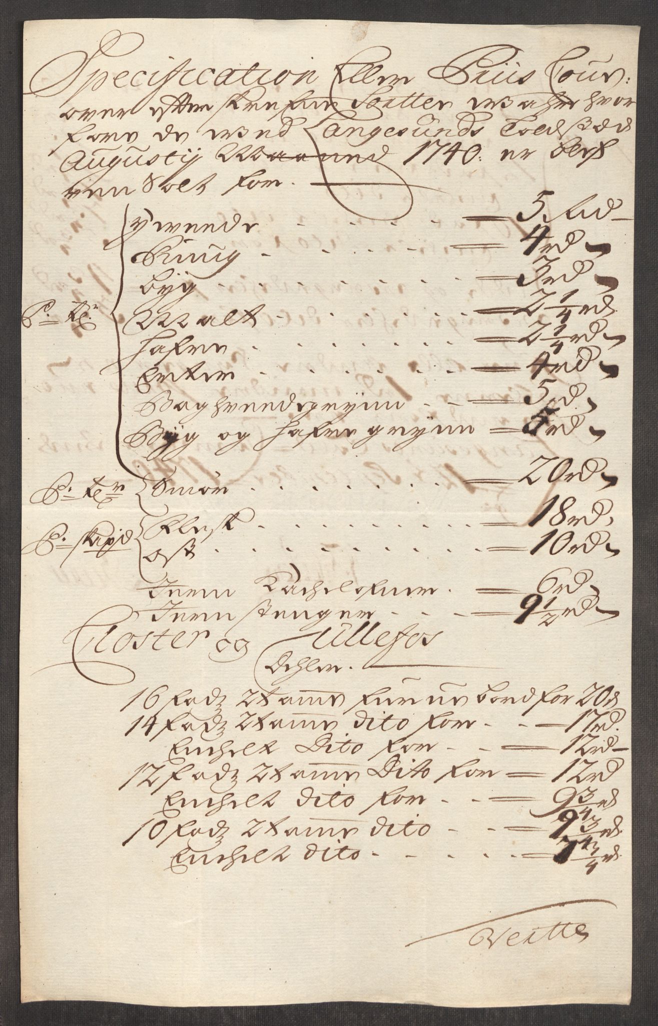 Rentekammeret inntil 1814, Realistisk ordnet avdeling, AV/RA-EA-4070/Oe/L0002: [Ø1]: Priskuranter, 1740-1744, p. 111