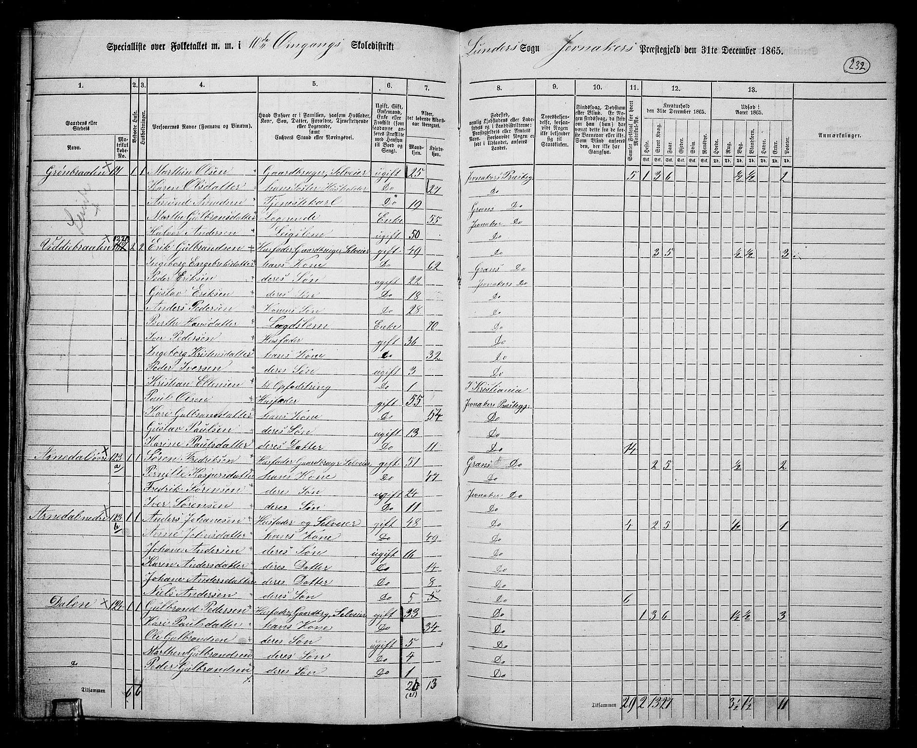 RA, 1865 census for Jevnaker, 1865, p. 216