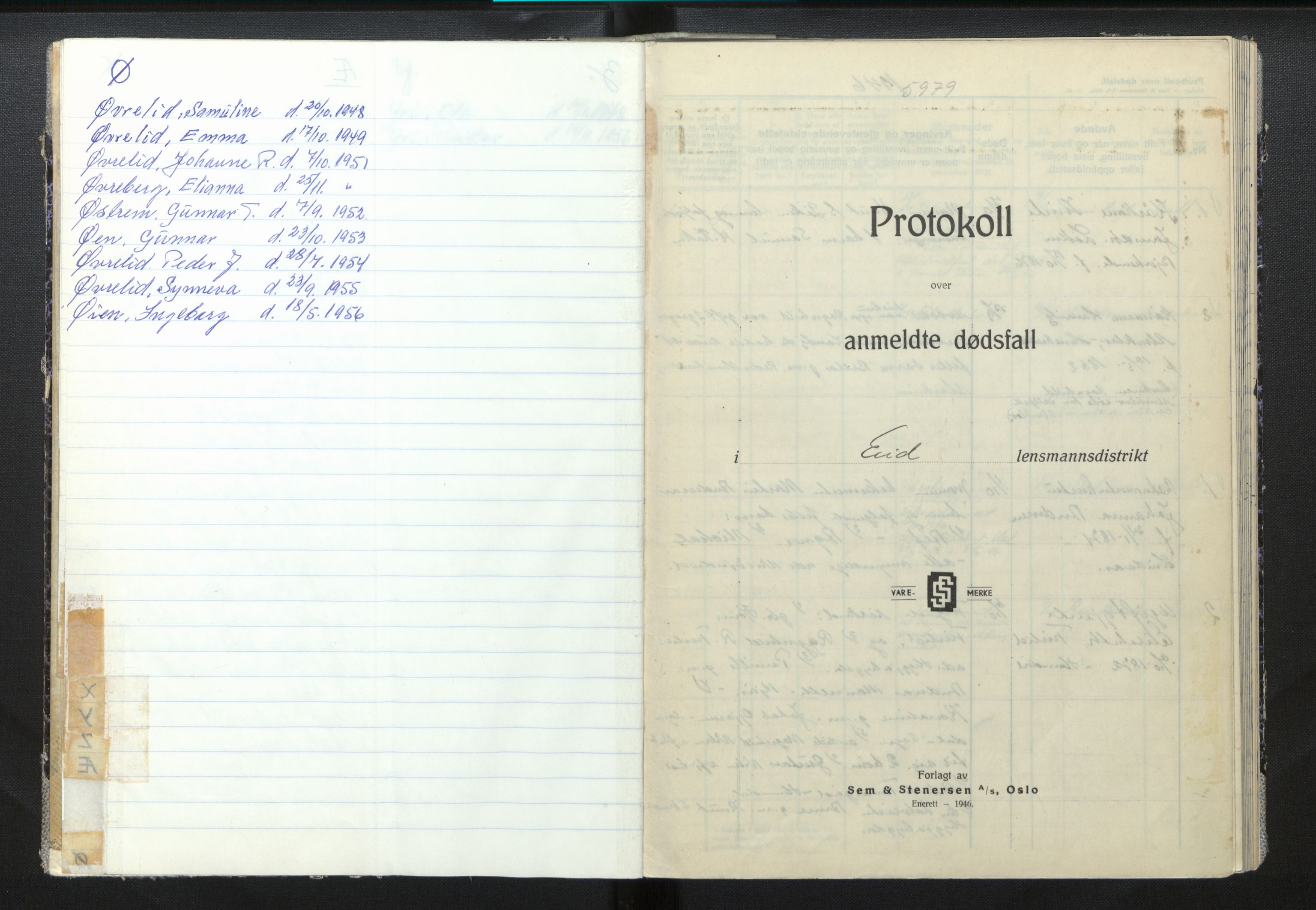 Lensmannen i Eid, SAB/A-27001/0006/L0008: Dødsfallprotokoll, 1946-1956