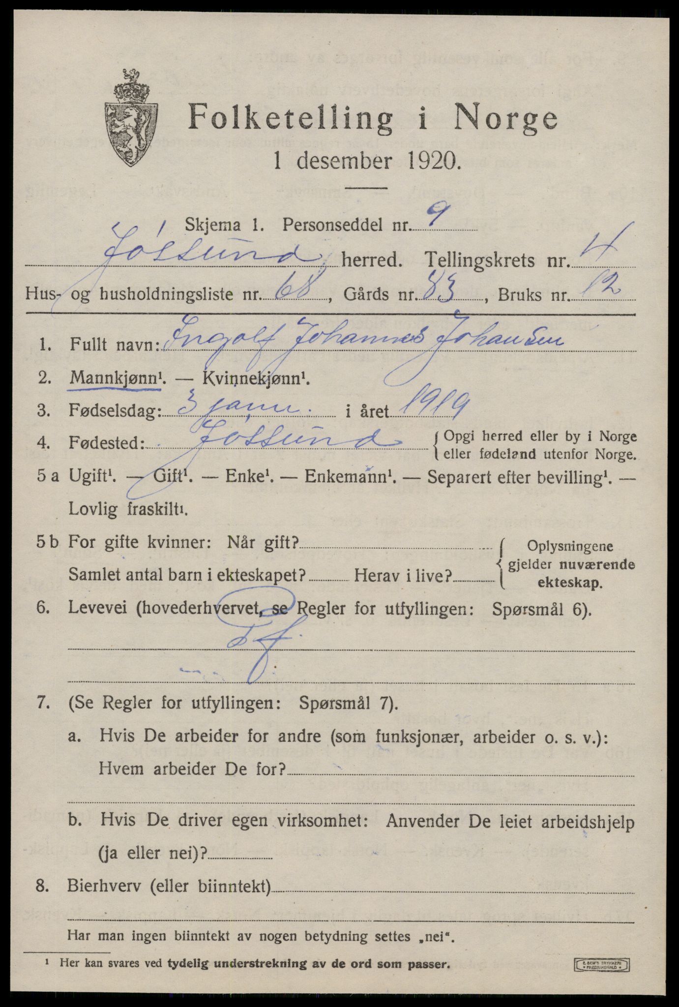 SAT, 1920 census for Jøssund, 1920, p. 3944