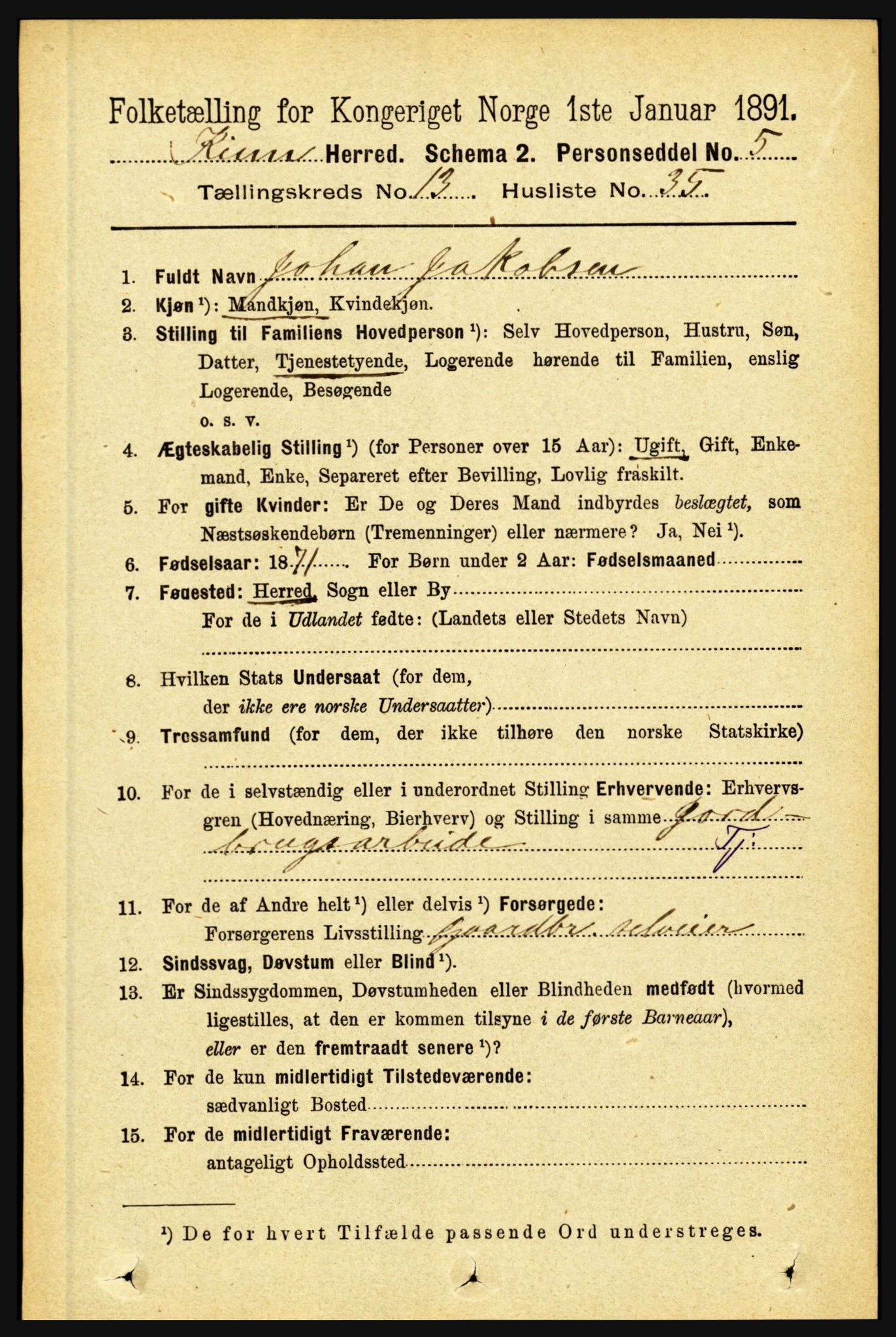 RA, 1891 census for 1437 Kinn, 1891, p. 5299