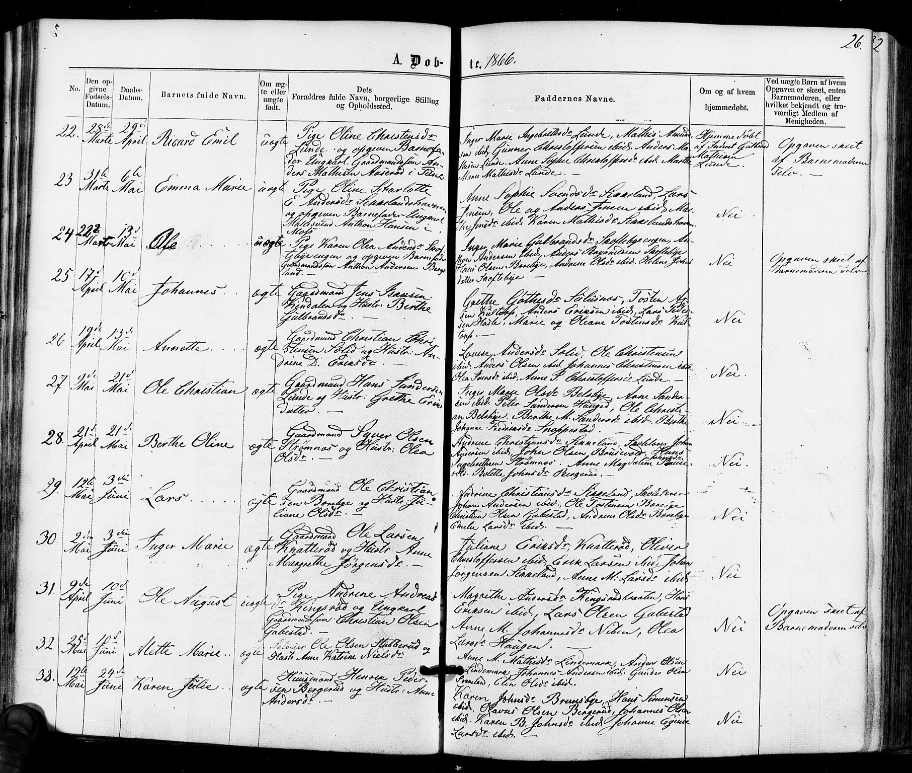 Varteig prestekontor Kirkebøker, AV/SAO-A-10447a/F/Fa/L0001: Parish register (official) no. 1, 1861-1877, p. 26