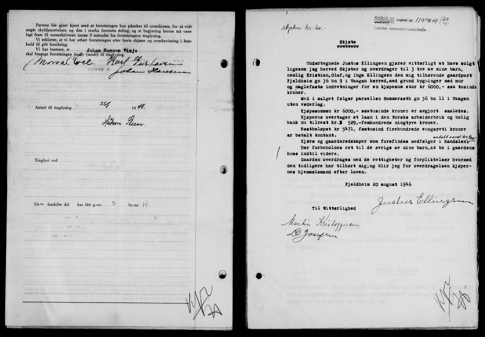 Lofoten sorenskriveri, SAT/A-0017/1/2/2C/L0017a: Mortgage book no. 17a, 1947-1948, Diary no: : 189/1948