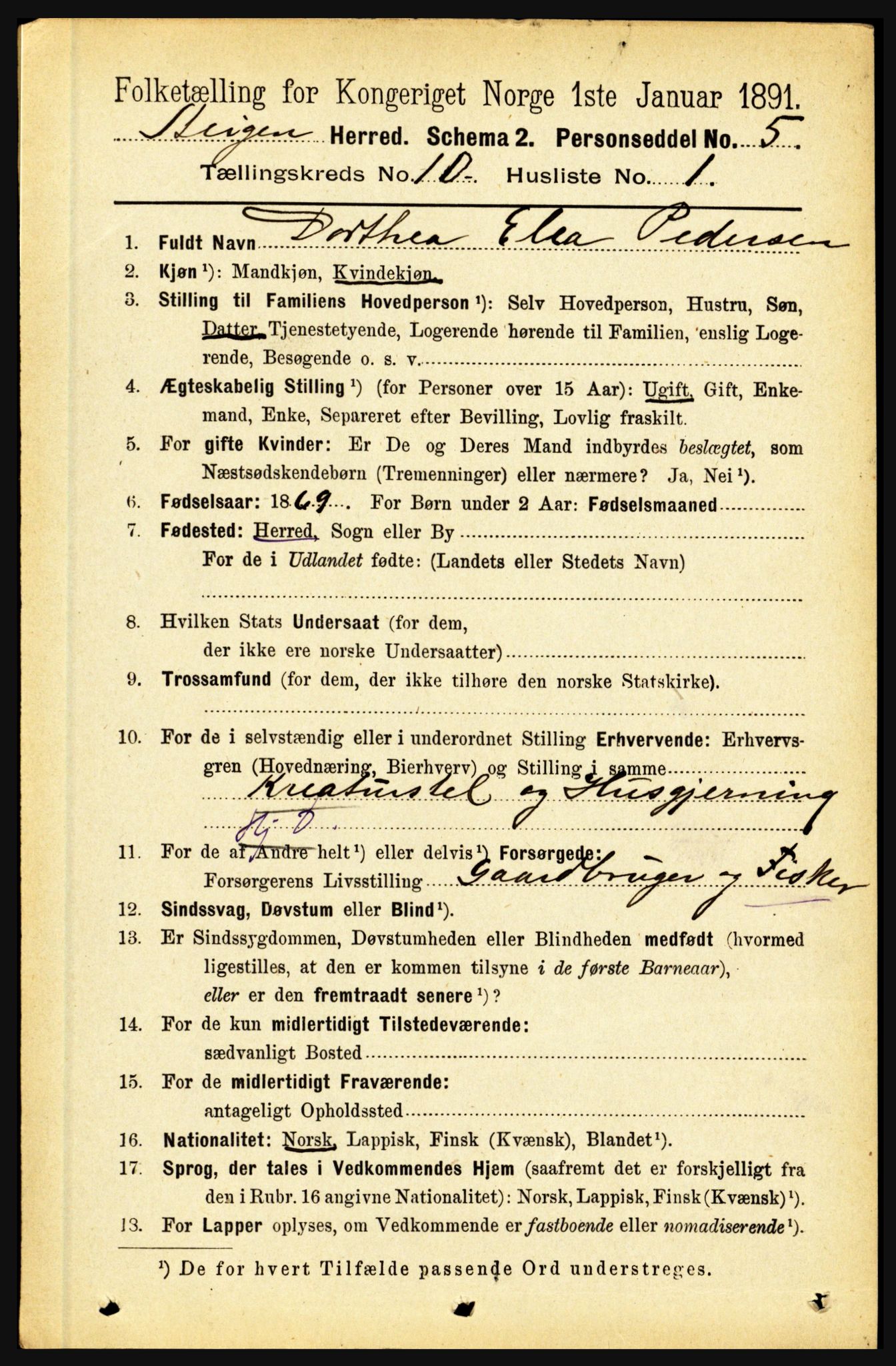 RA, 1891 census for 1848 Steigen, 1891, p. 3455