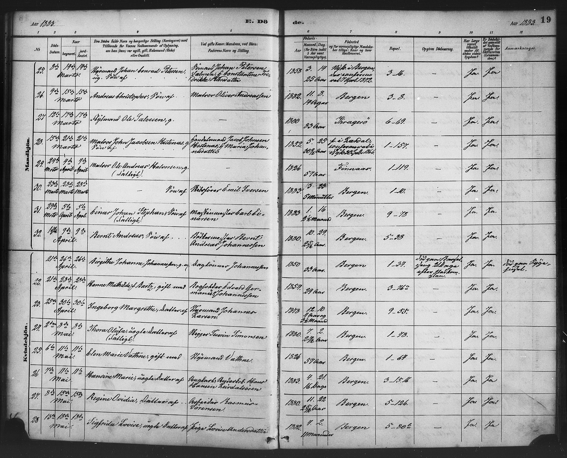 Nykirken Sokneprestembete, AV/SAB-A-77101/H/Haa/L0044: Parish register (official) no. E 4, 1882-1898, p. 19