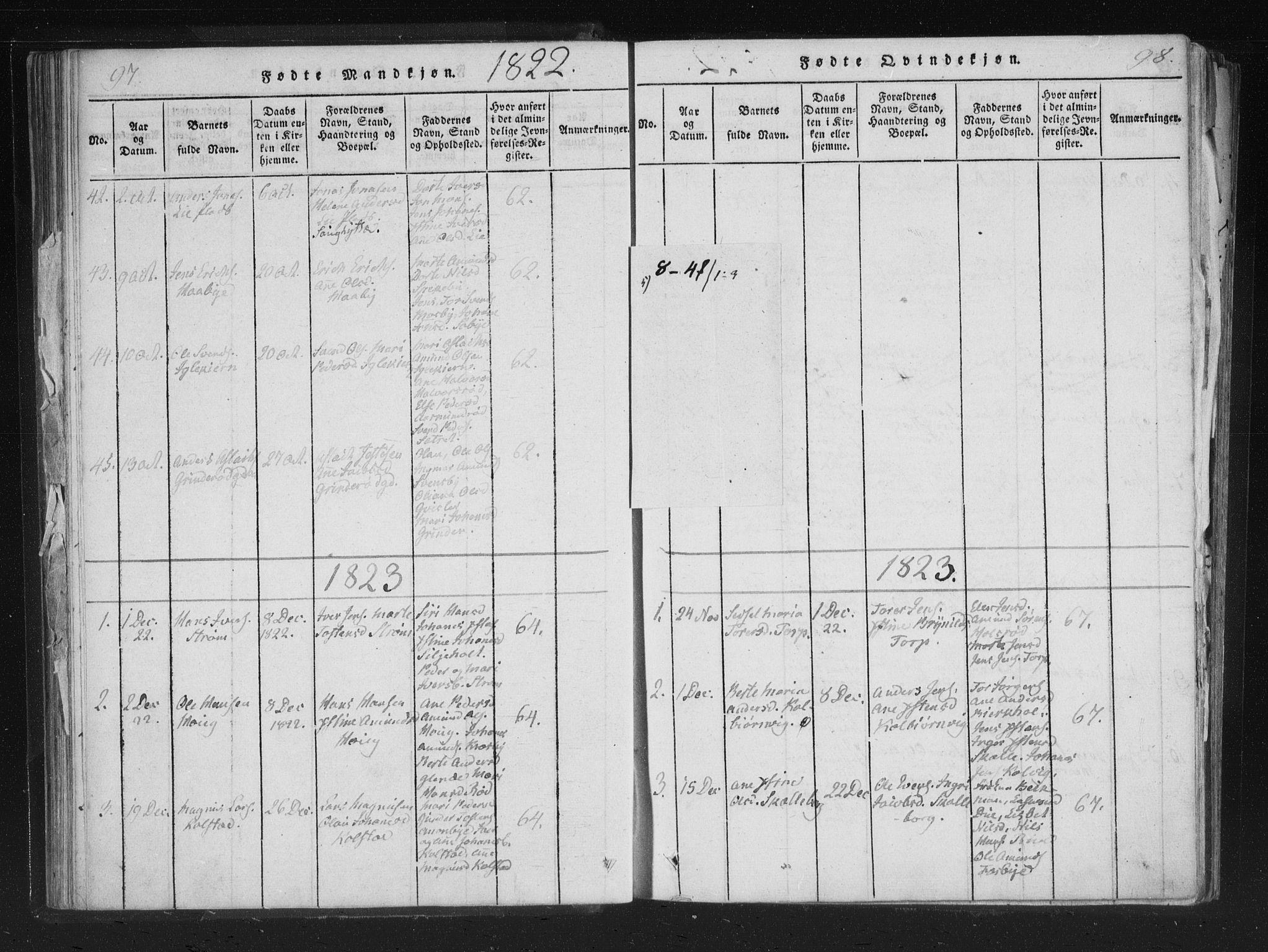 Aremark prestekontor Kirkebøker, SAO/A-10899/F/Fc/L0001: Parish register (official) no. III 1, 1814-1834, p. 97-98