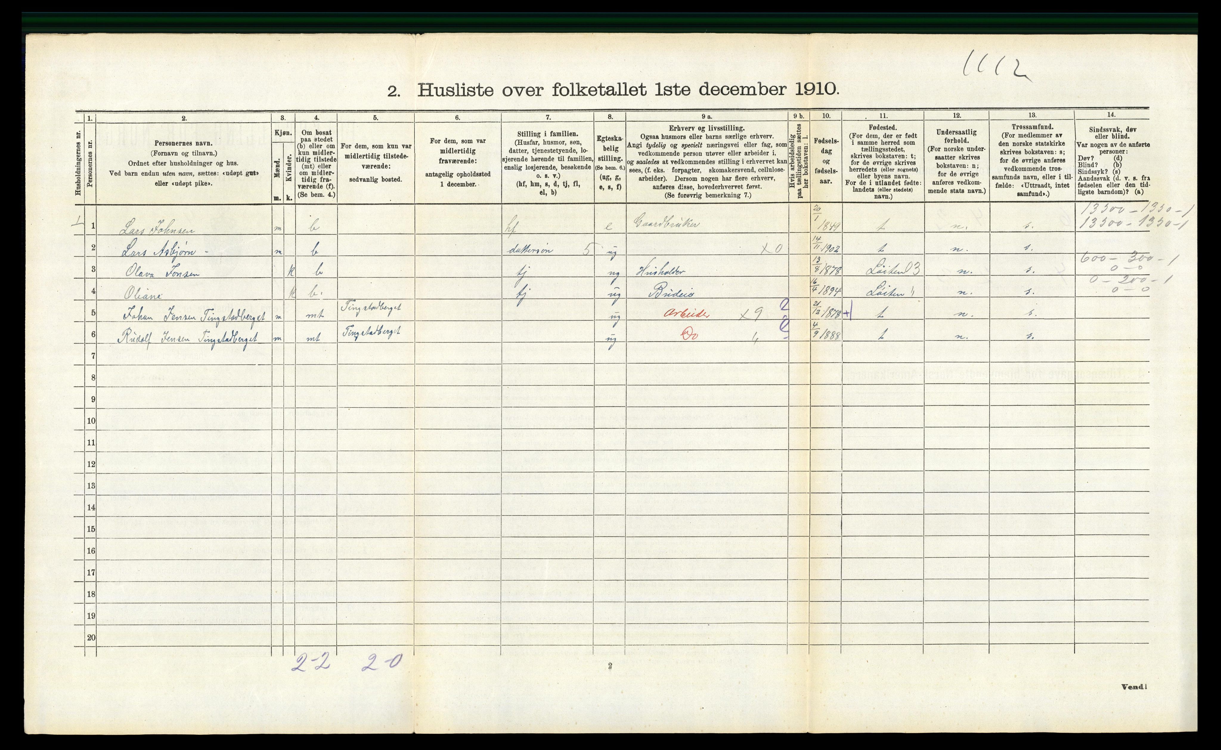 RA, 1910 census for Romedal, 1910, p. 1104