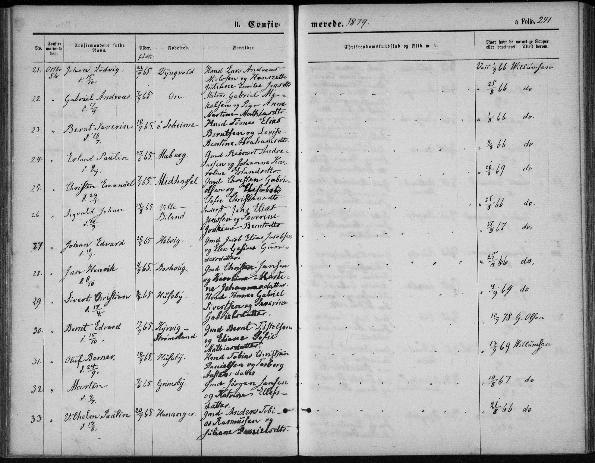 Lista sokneprestkontor, AV/SAK-1111-0027/F/Fb/L0004: Parish register (copy) no. B 4, 1877-1891, p. 241