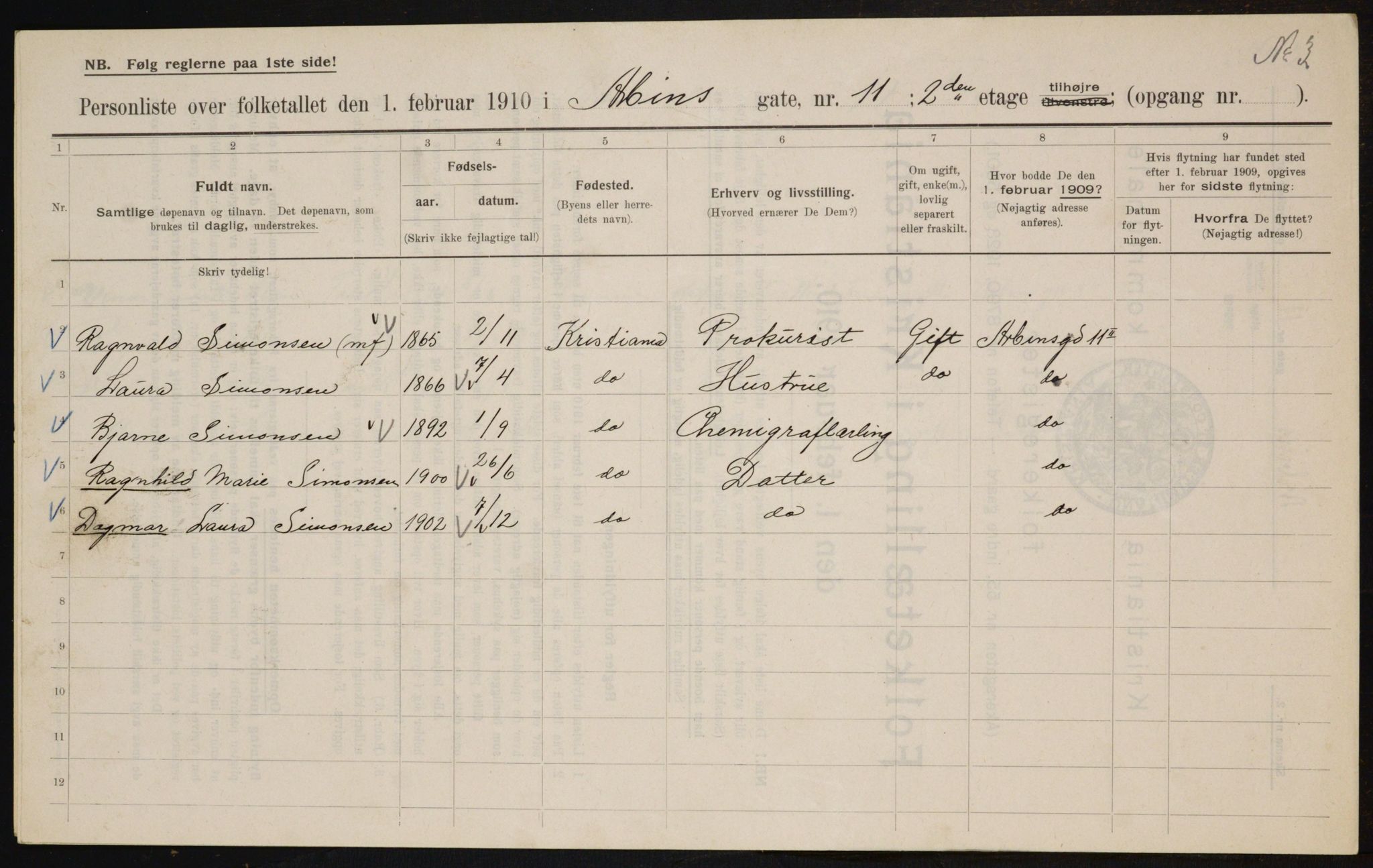 OBA, Municipal Census 1910 for Kristiania, 1910, p. 1565