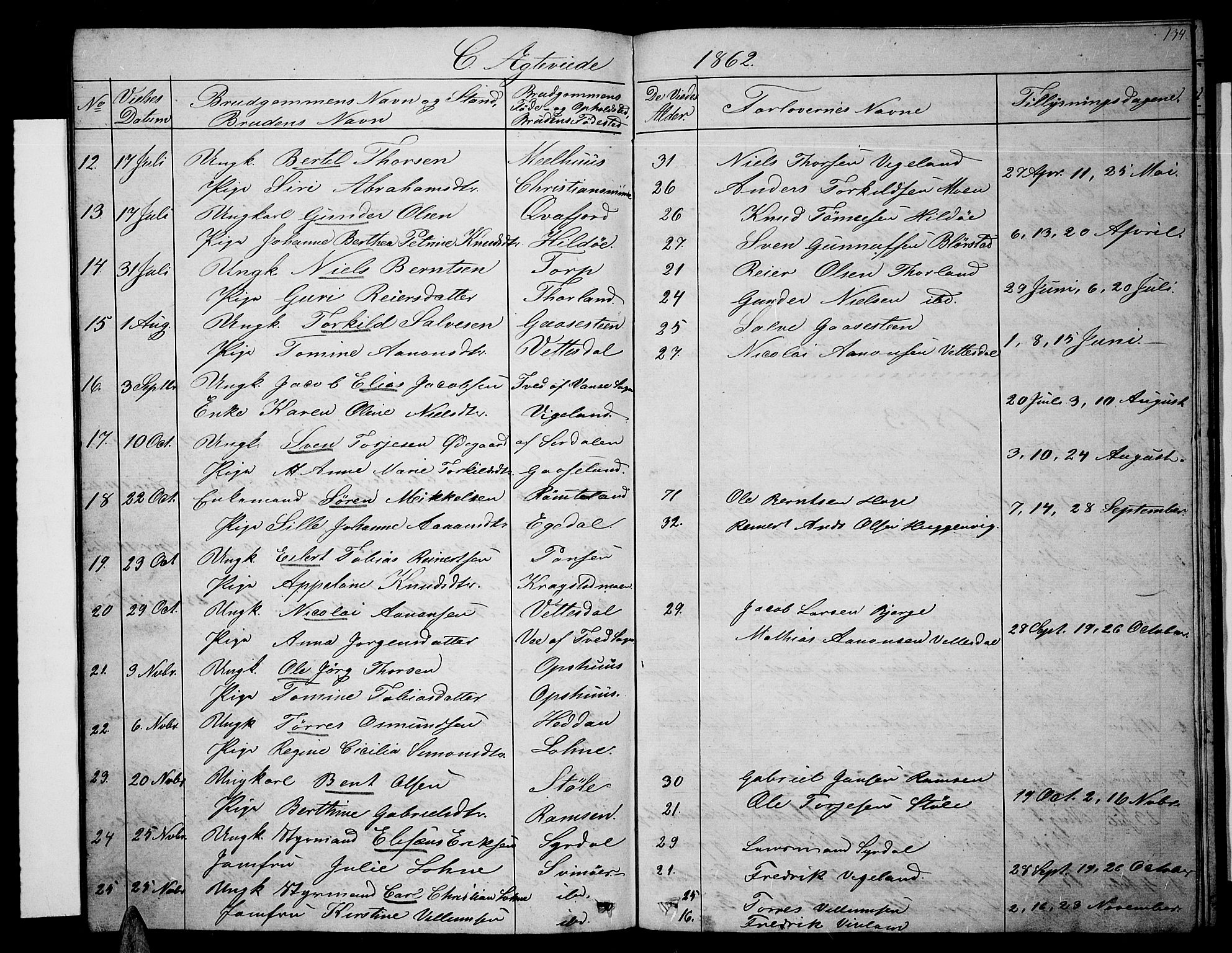 Sør-Audnedal sokneprestkontor, AV/SAK-1111-0039/F/Fb/Fbb/L0003: Parish register (copy) no. B 3, 1859-1868, p. 134