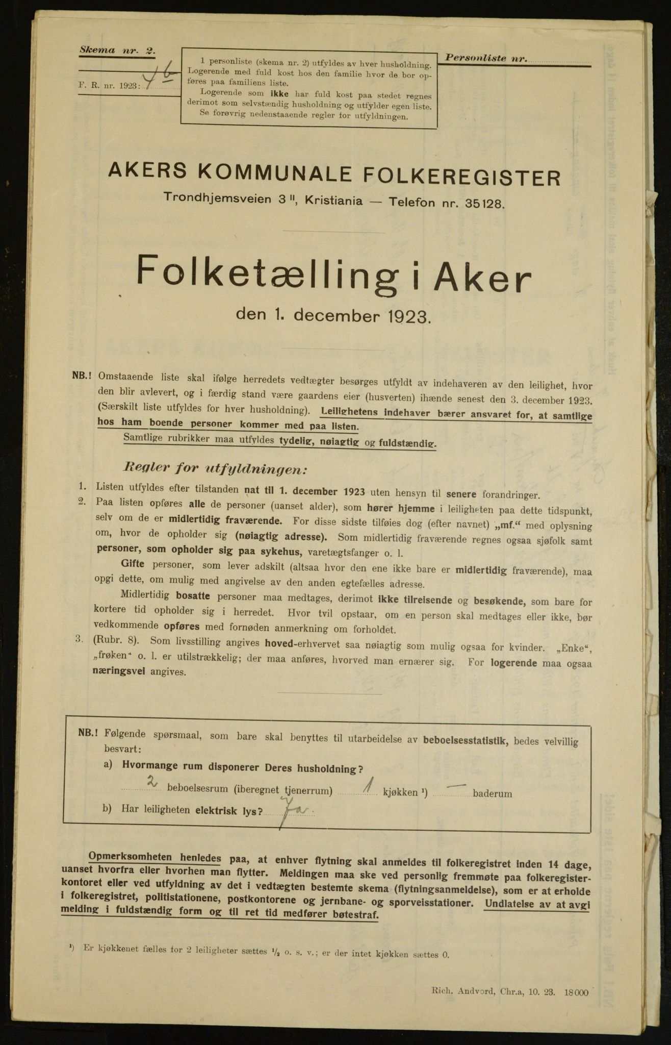 , Municipal Census 1923 for Aker, 1923, p. 7418