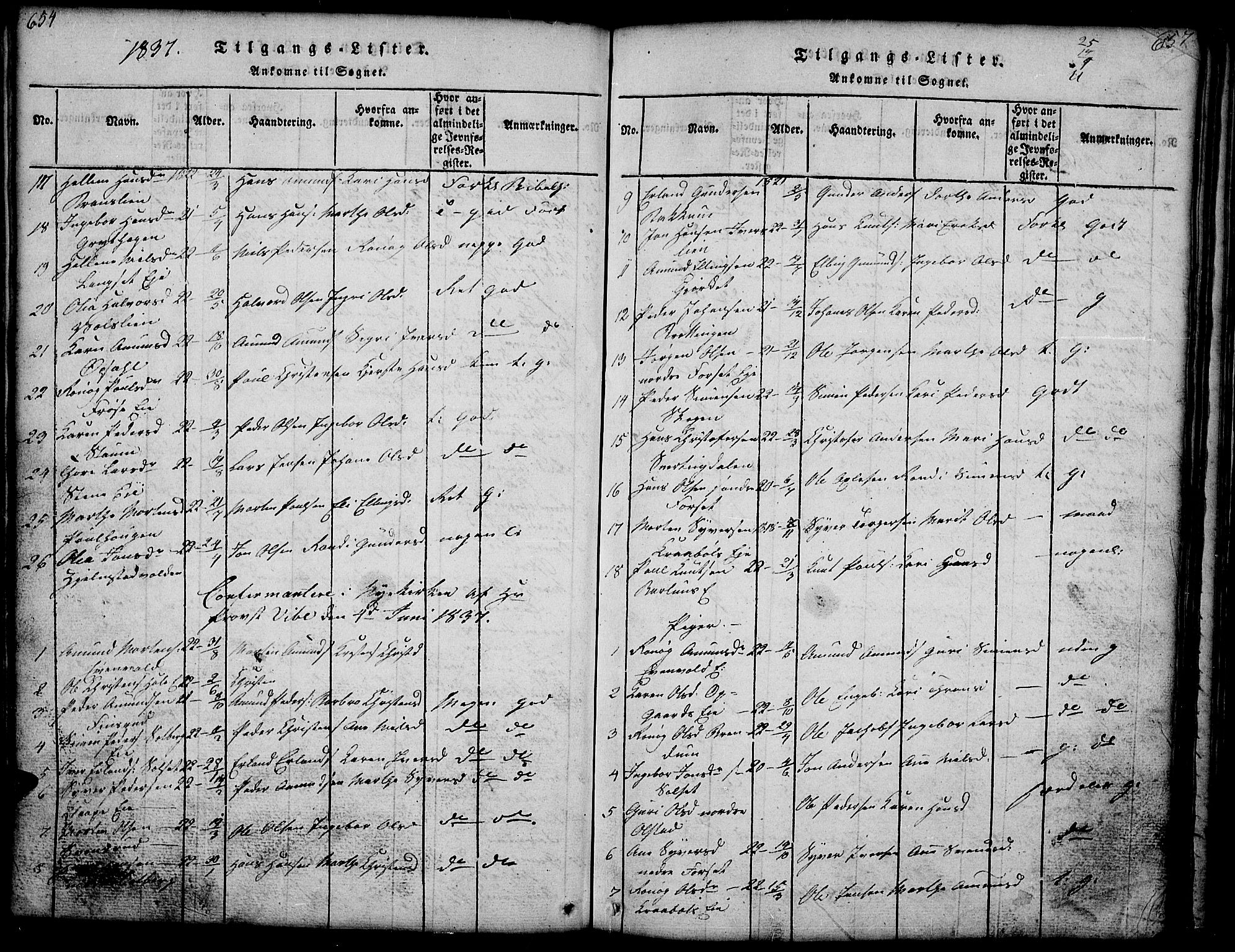 Gausdal prestekontor, SAH/PREST-090/H/Ha/Hab/L0001: Parish register (copy) no. 1, 1817-1848, p. 654-655