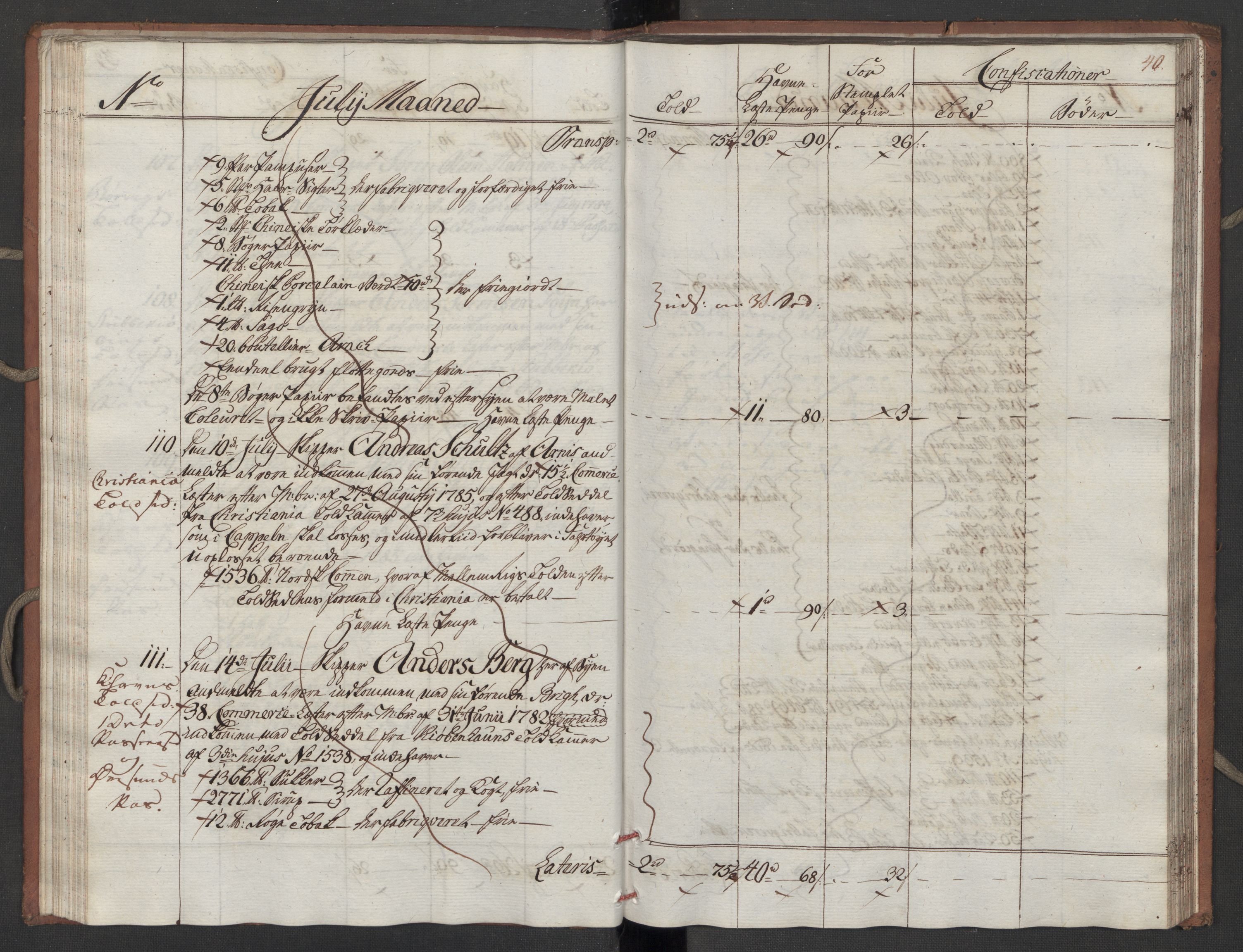 Generaltollkammeret, tollregnskaper, AV/RA-EA-5490/R10/L0052/0001: Tollregnskaper Tønsberg / Inngående tollbok, 1790, p. 39b-40a