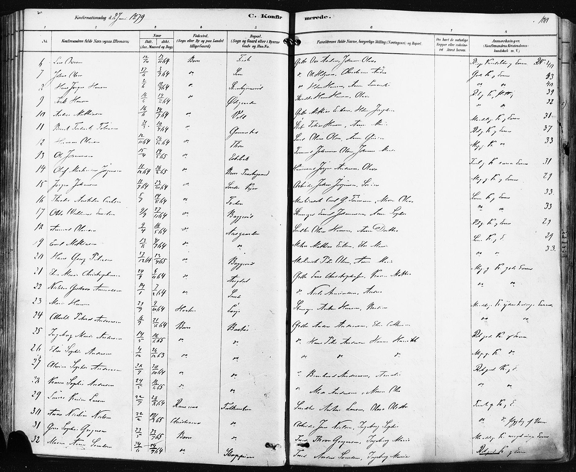 Borre kirkebøker, AV/SAKO-A-338/F/Fa/L0009: Parish register (official) no. I 9, 1878-1896, p. 100