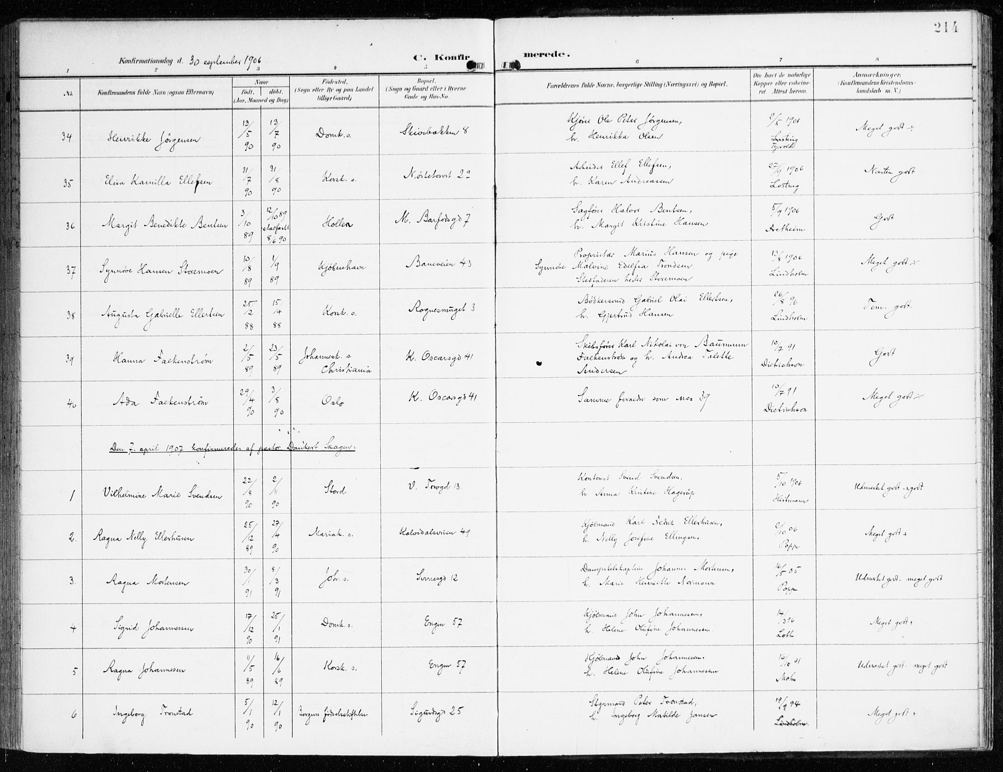 Domkirken sokneprestembete, SAB/A-74801/H/Haa/L0031: Parish register (official) no. C 6, 1898-1915, p. 214