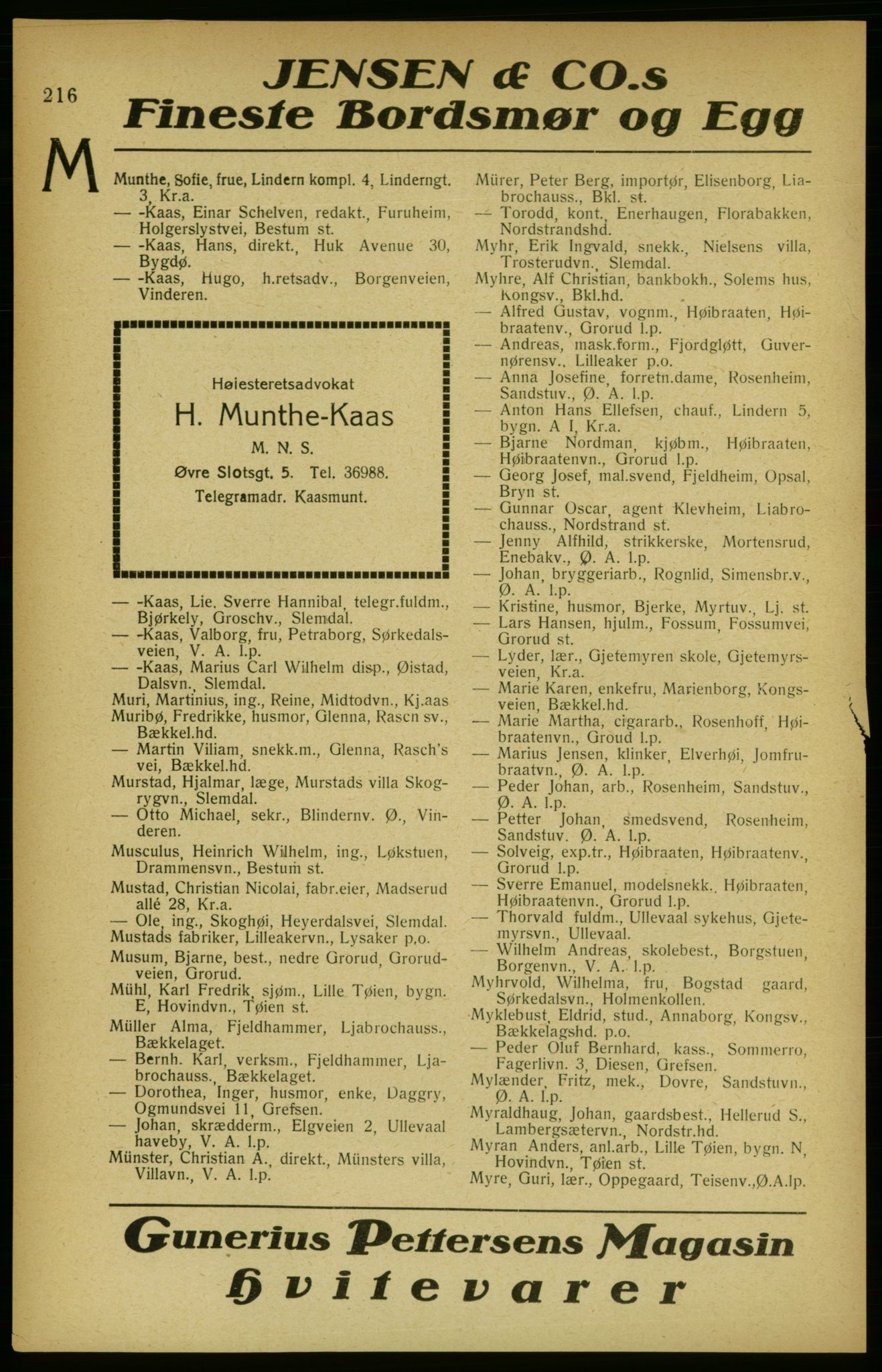 Aker adressebok/adressekalender, PUBL/001/A/002: Akers adressekalender, 1922, p. 216