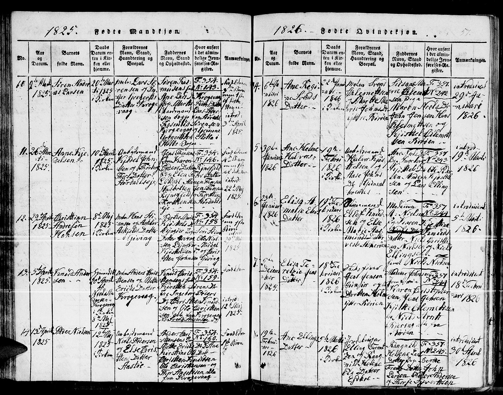 Dypvåg sokneprestkontor, SAK/1111-0007/F/Fb/Fba/L0009: Parish register (copy) no. B 9, 1816-1842, p. 57