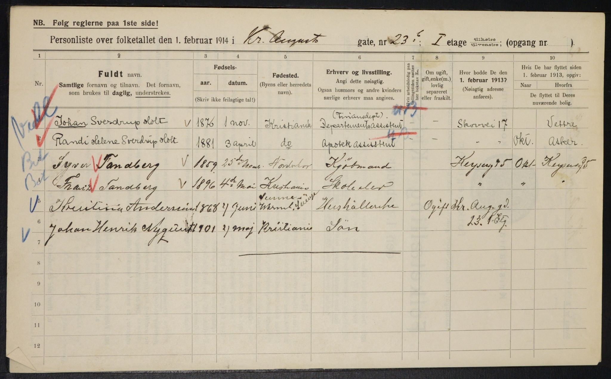 OBA, Municipal Census 1914 for Kristiania, 1914, p. 54053