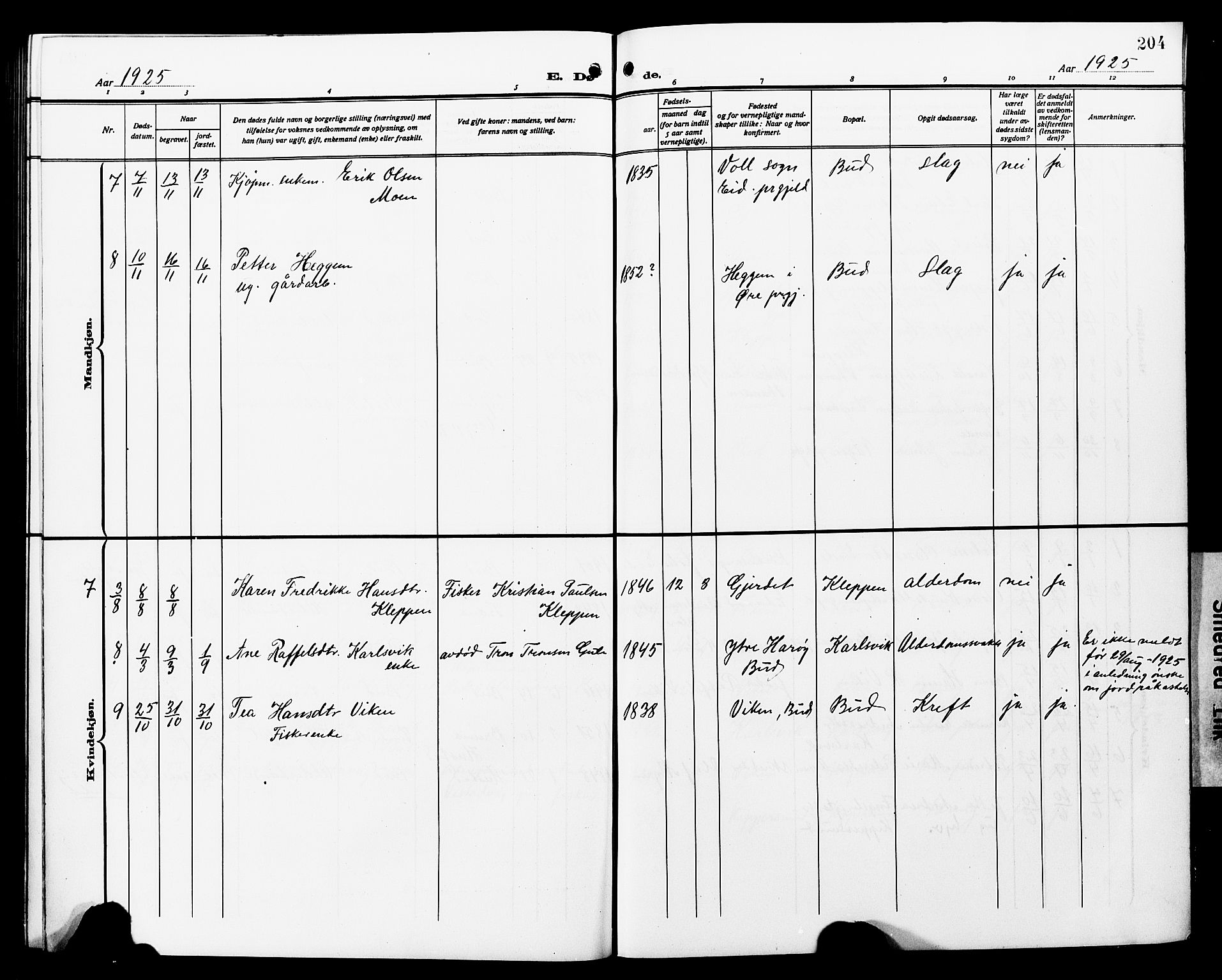 Ministerialprotokoller, klokkerbøker og fødselsregistre - Møre og Romsdal, SAT/A-1454/566/L0774: Parish register (copy) no. 566C03, 1910-1929, p. 204