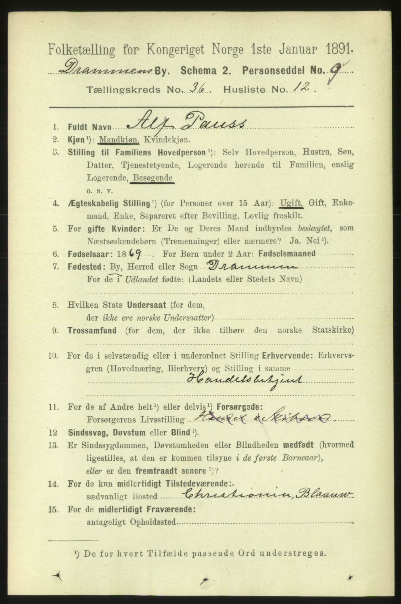 RA, 1891 census for 0602 Drammen, 1891, p. 22280