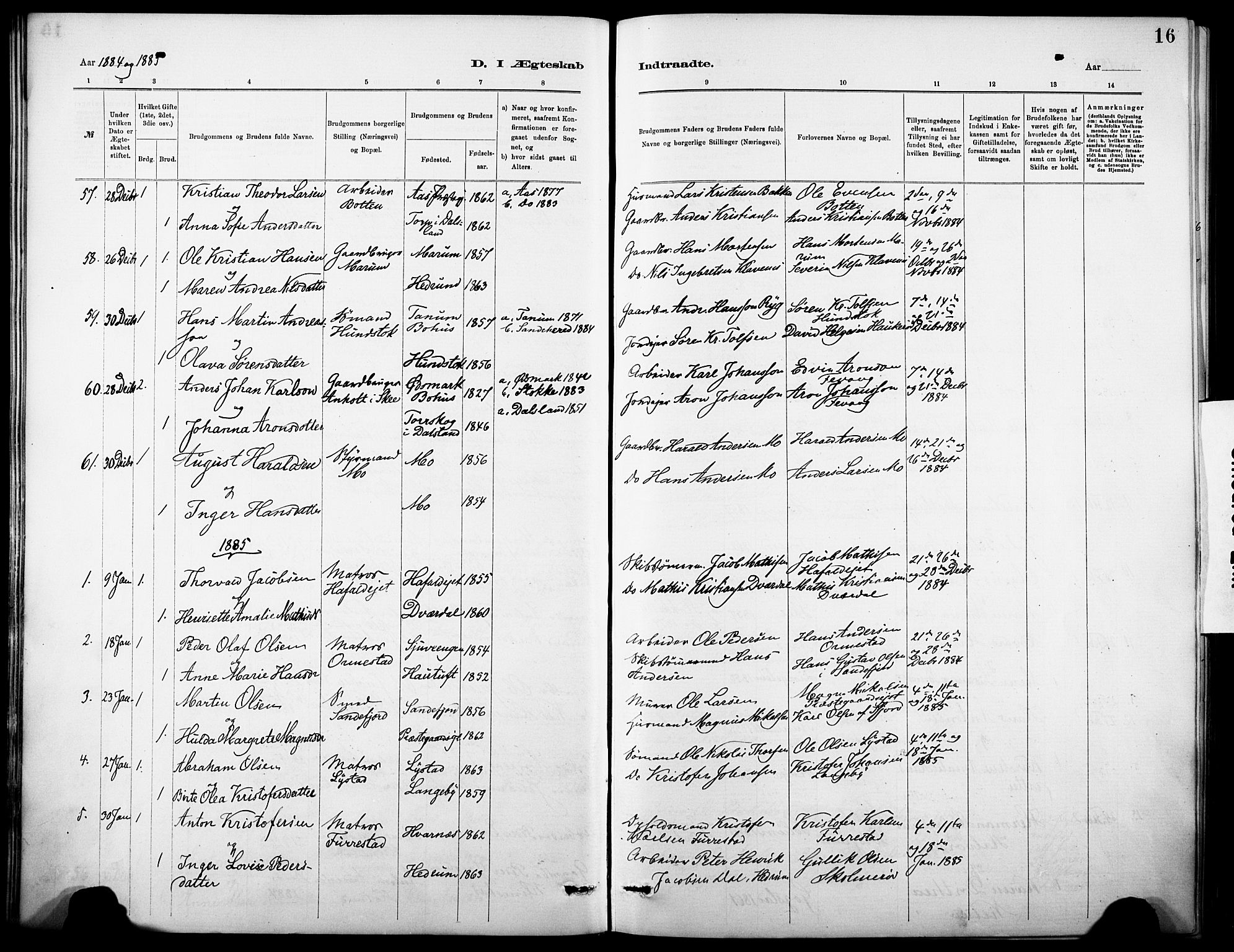 Sandar kirkebøker, SAKO/A-243/F/Fa/L0013: Parish register (official) no. 13, 1883-1895, p. 16