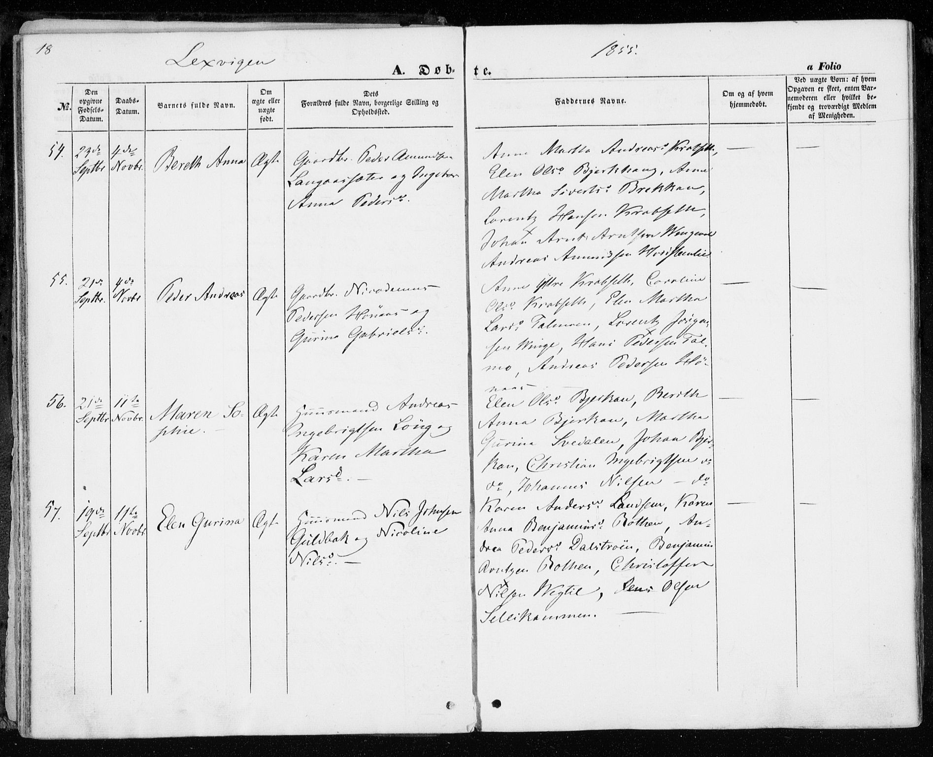 Ministerialprotokoller, klokkerbøker og fødselsregistre - Nord-Trøndelag, SAT/A-1458/701/L0008: Parish register (official) no. 701A08 /1, 1854-1863, p. 18