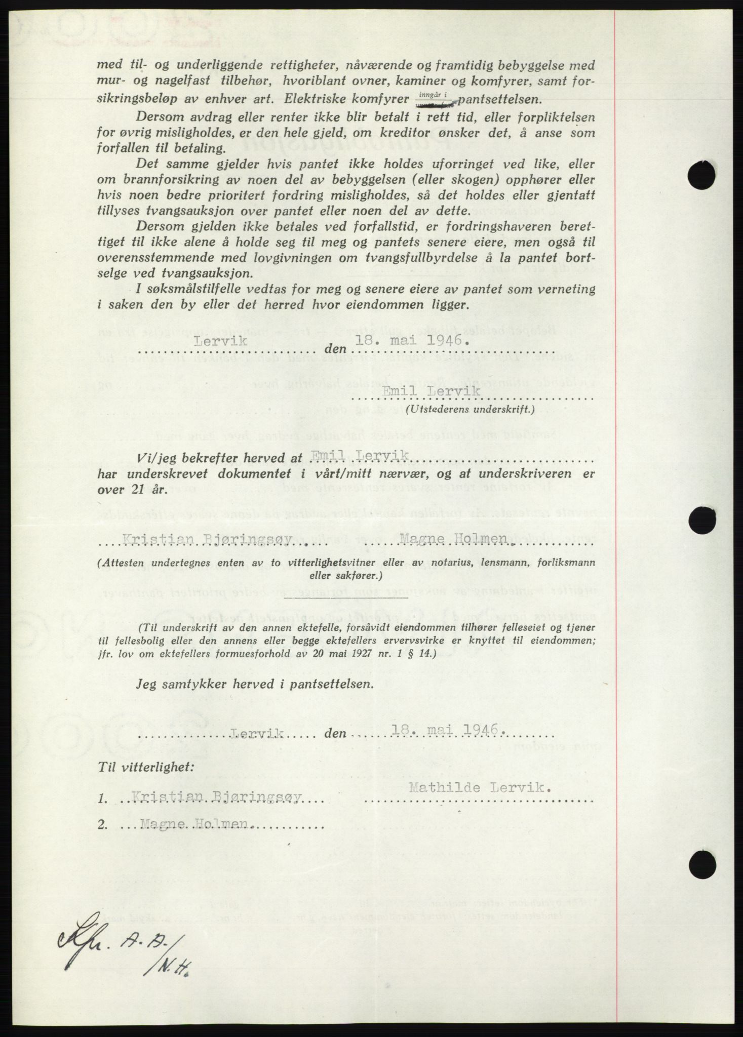 Nordmøre sorenskriveri, AV/SAT-A-4132/1/2/2Ca: Mortgage book no. B94, 1946-1946, Diary no: : 1523/1946