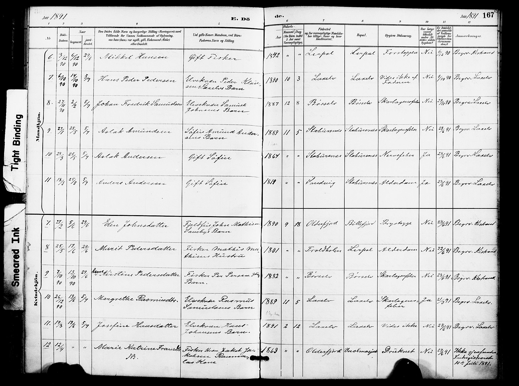 Kistrand/Porsanger sokneprestembete, AV/SATØ-S-1351/H/Ha/L0008.kirke: Parish register (official) no. 8, 1890-1898, p. 167