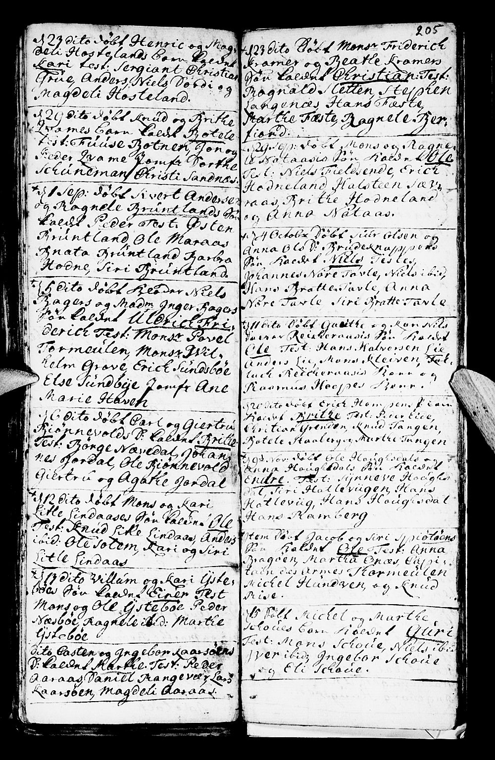 Lindås Sokneprestembete, SAB/A-76701/H/Haa: Parish register (official) no. A 1, 1699-1746, p. 205