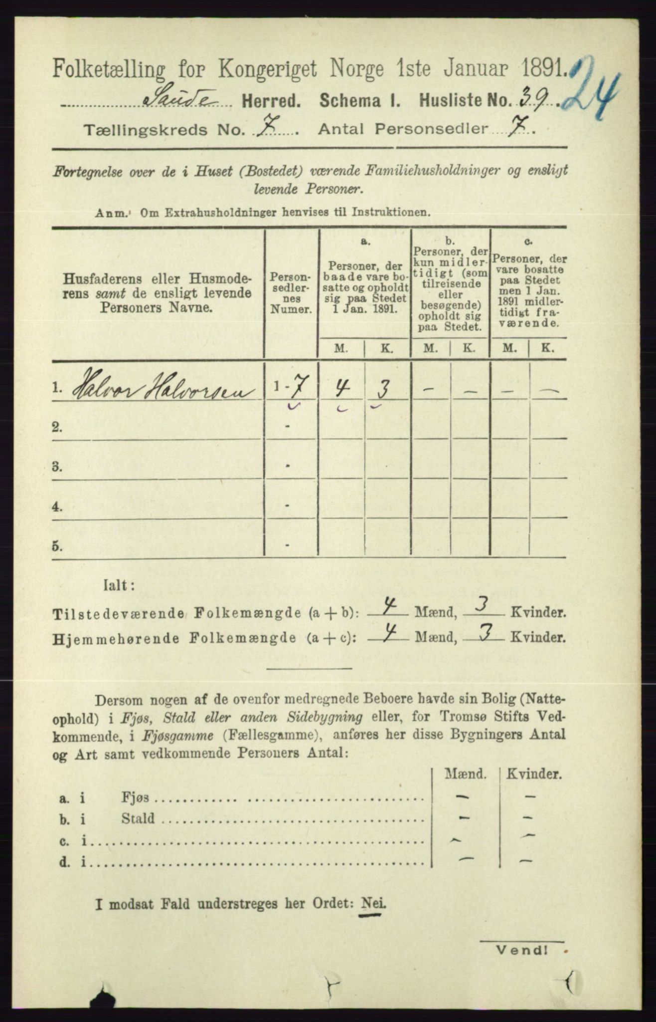 RA, 1891 census for 0822 Sauherad, 1891, p. 2022