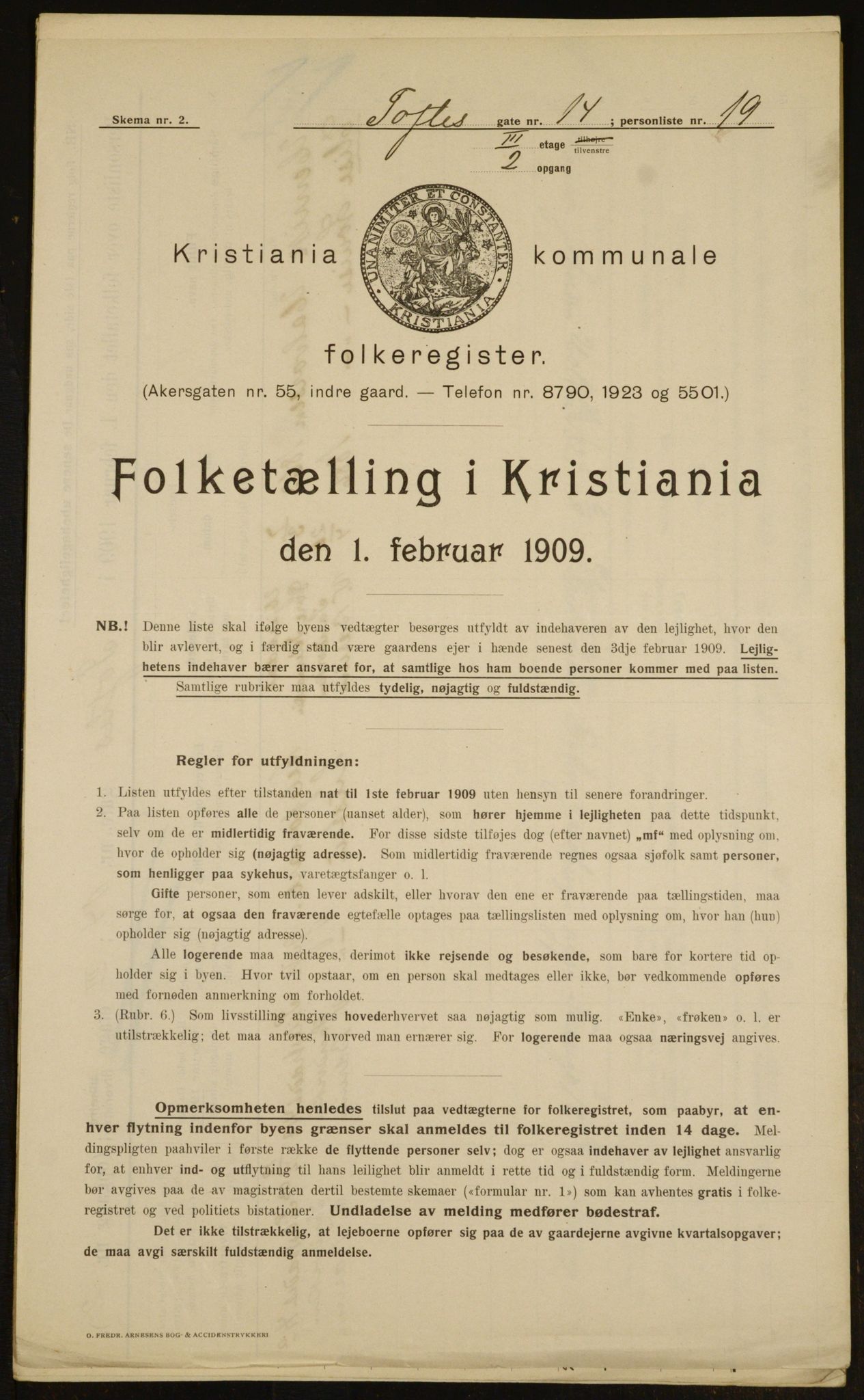 OBA, Municipal Census 1909 for Kristiania, 1909, p. 101112