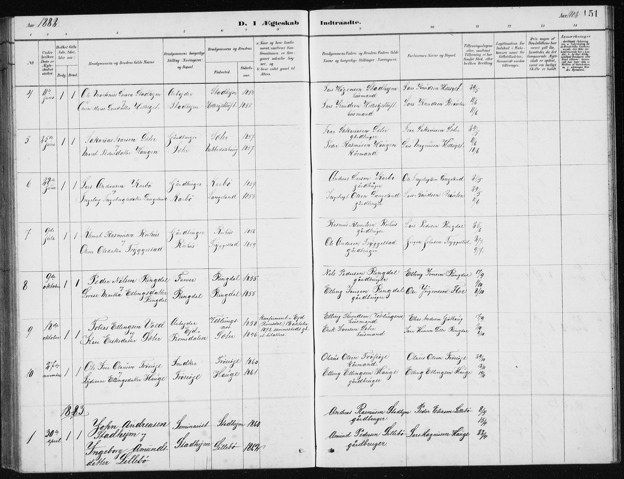 Ministerialprotokoller, klokkerbøker og fødselsregistre - Møre og Romsdal, SAT/A-1454/517/L0230: Parish register (copy) no. 517C03, 1879-1912, p. 151