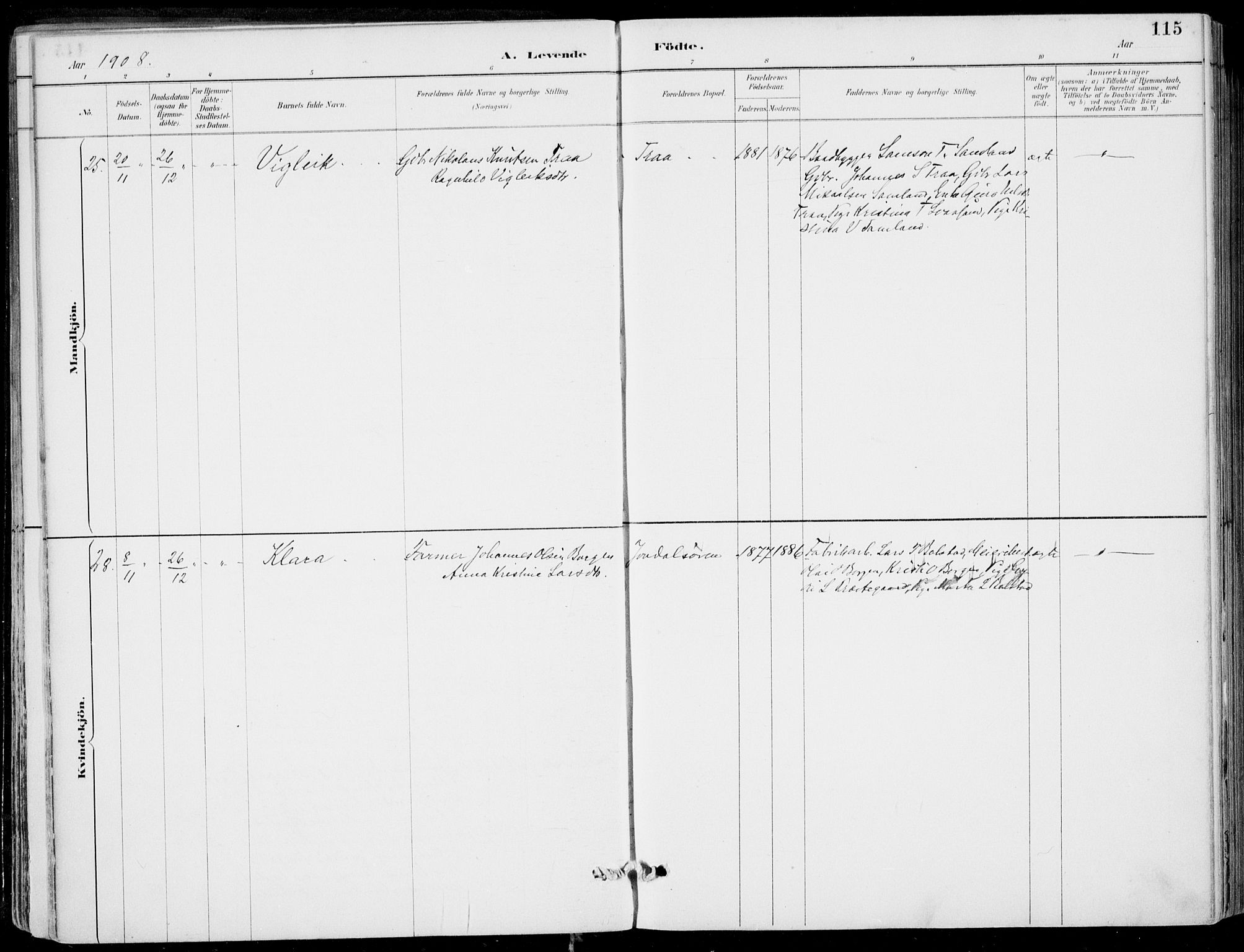 Strandebarm sokneprestembete, SAB/A-78401/H/Haa: Parish register (official) no. E  1, 1886-1908, p. 115