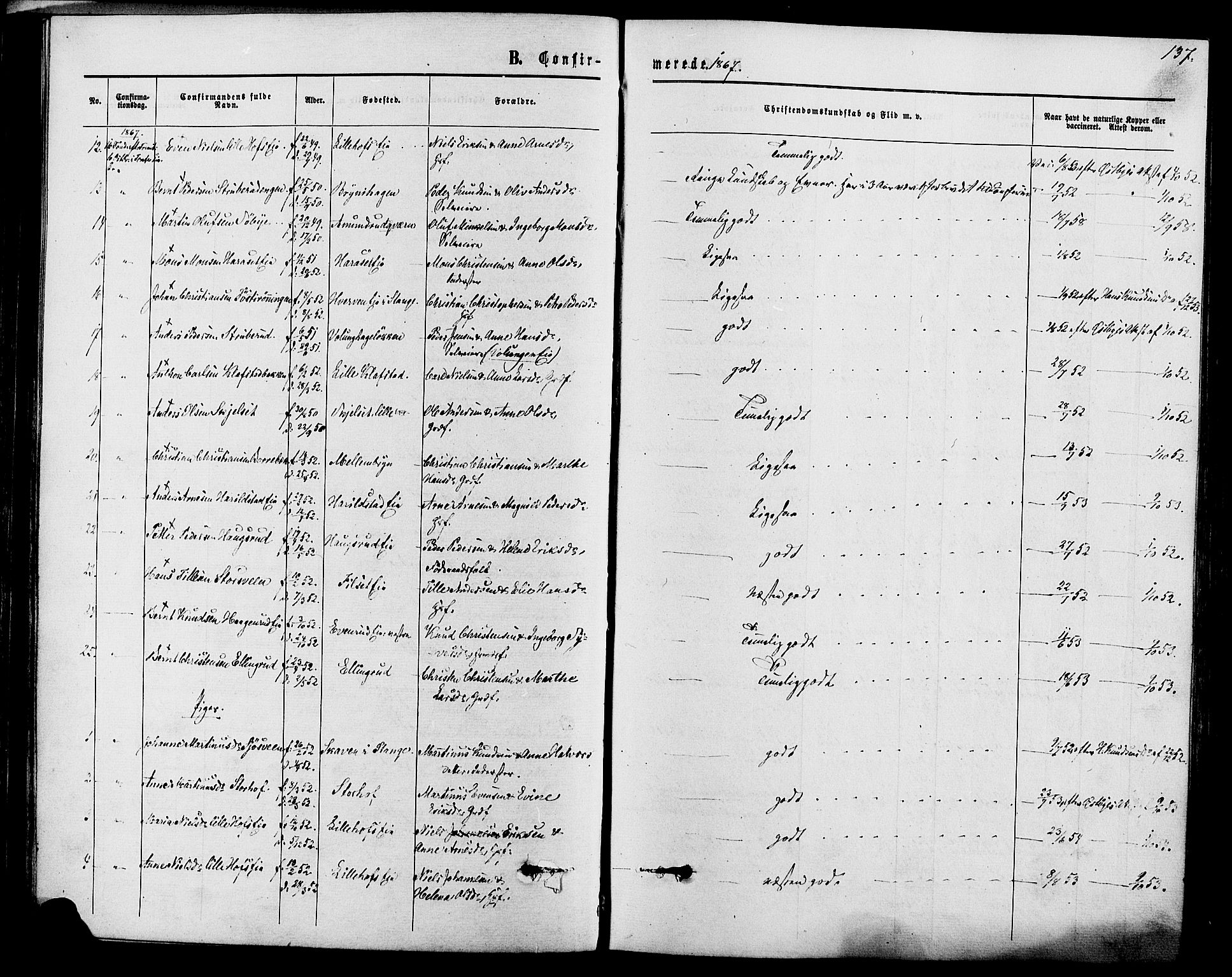 Romedal prestekontor, AV/SAH-PREST-004/K/L0006: Parish register (official) no. 6, 1866-1886, p. 137